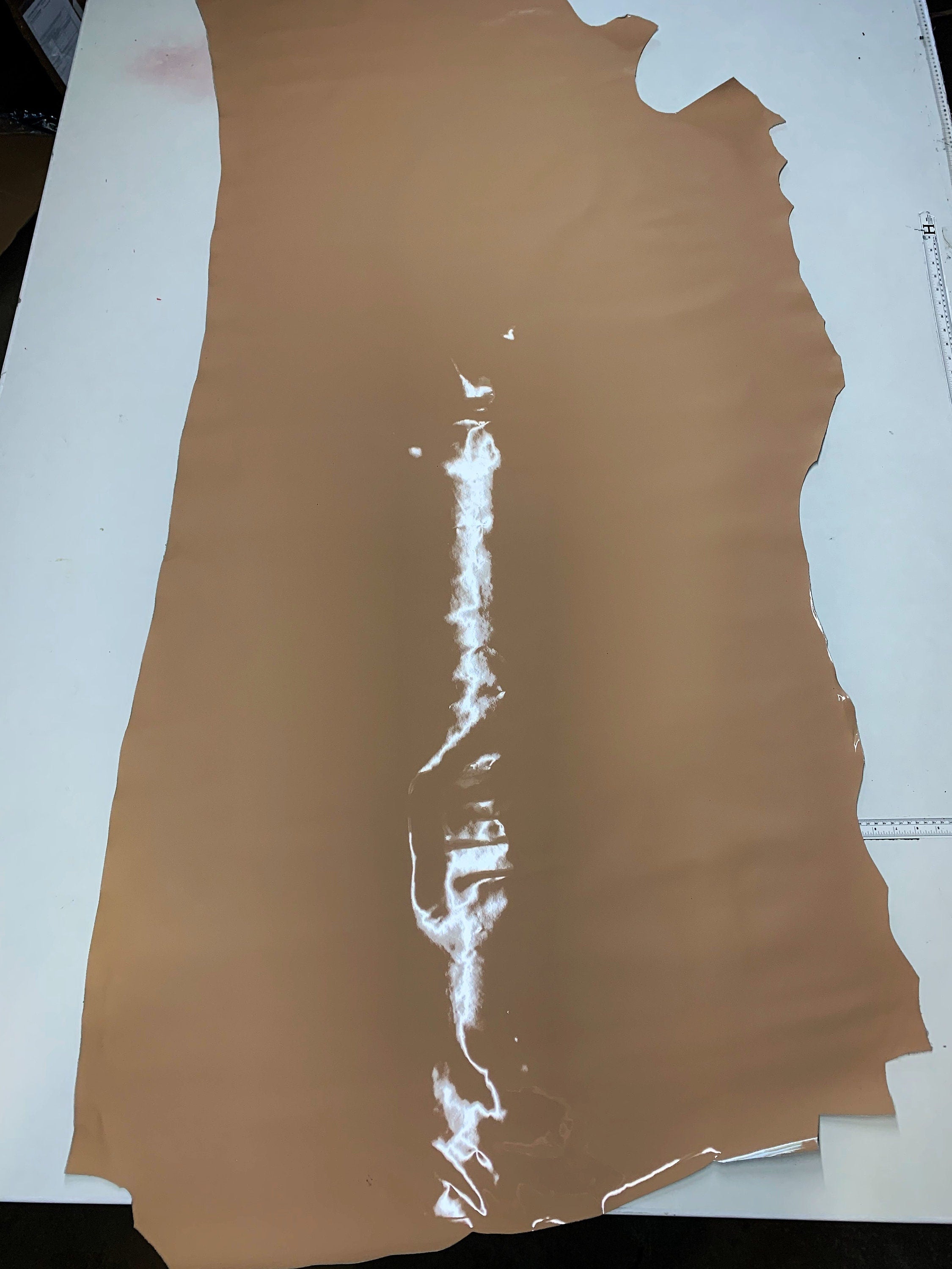 Beige glossy patent leather cow hide skin 2 -4 oz 1.2 1.3 mm