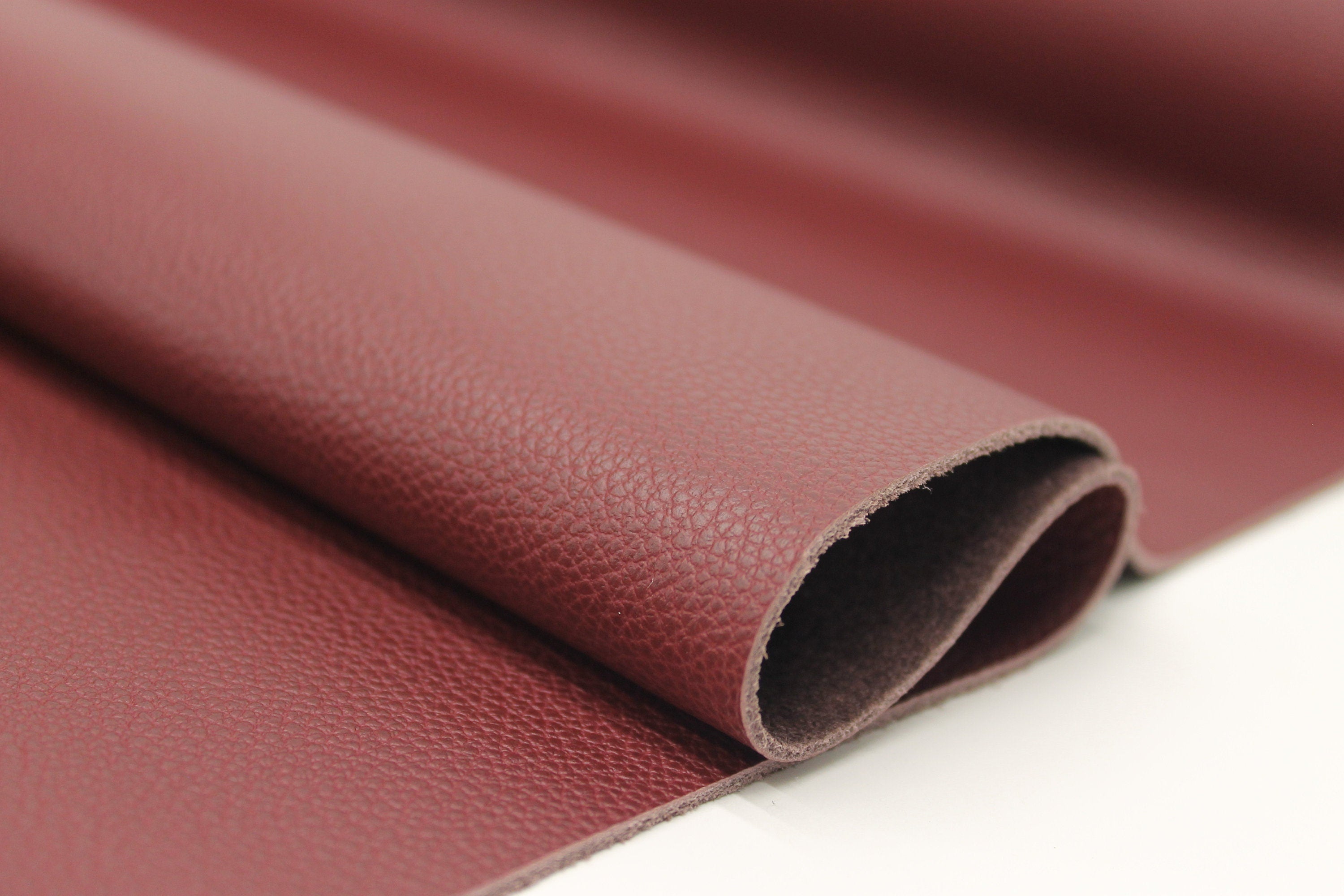 Burgundy leather pebbled textured cow | 1.5mm |4 oz | Real natural hide skin | Precut sheets panels