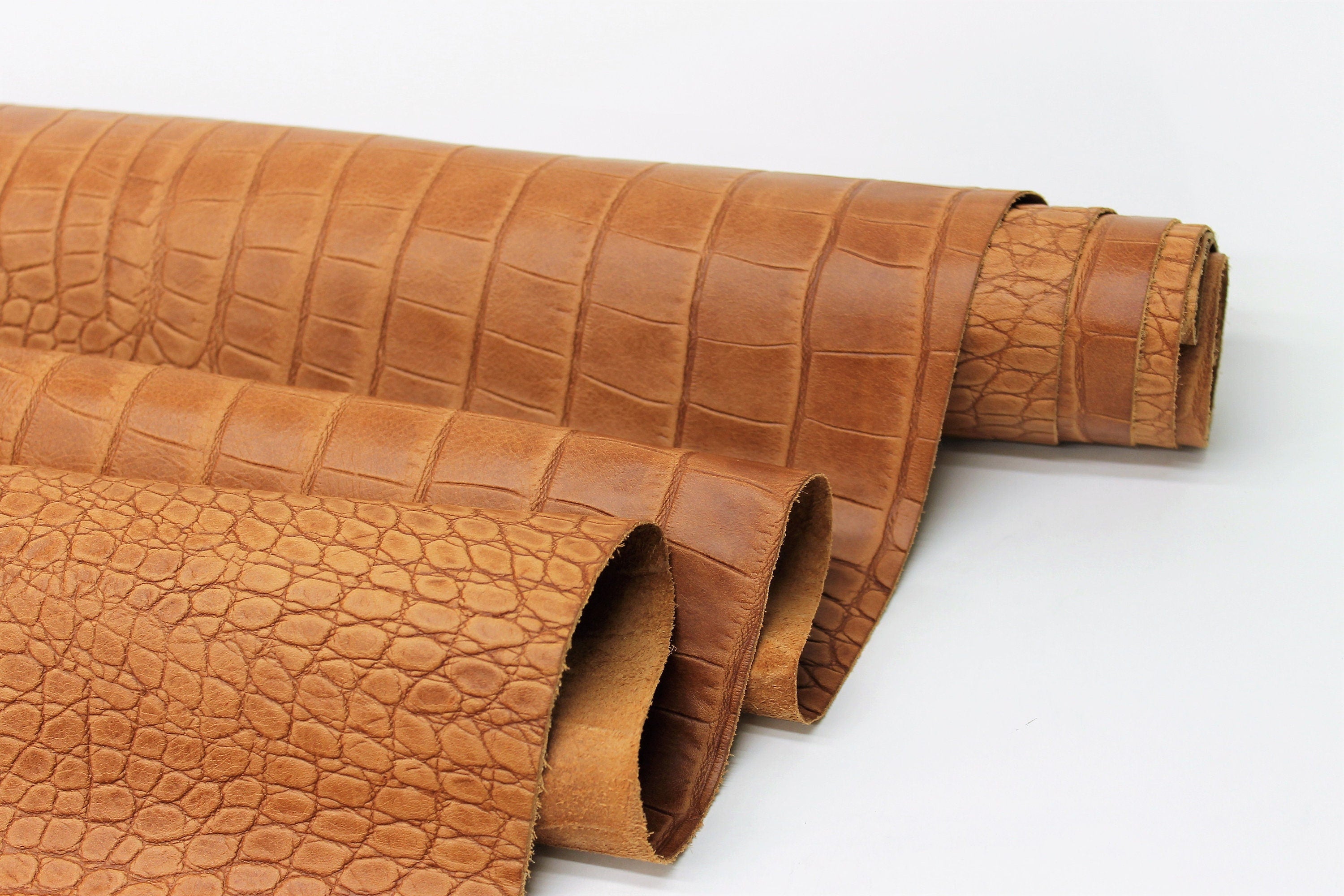 Crocodile leather Reptile embossed | Gray Pink Navy blue Brown | 0.8-1.0 mm | 2-3 OZ | sheets pieces | Full Hides Available
