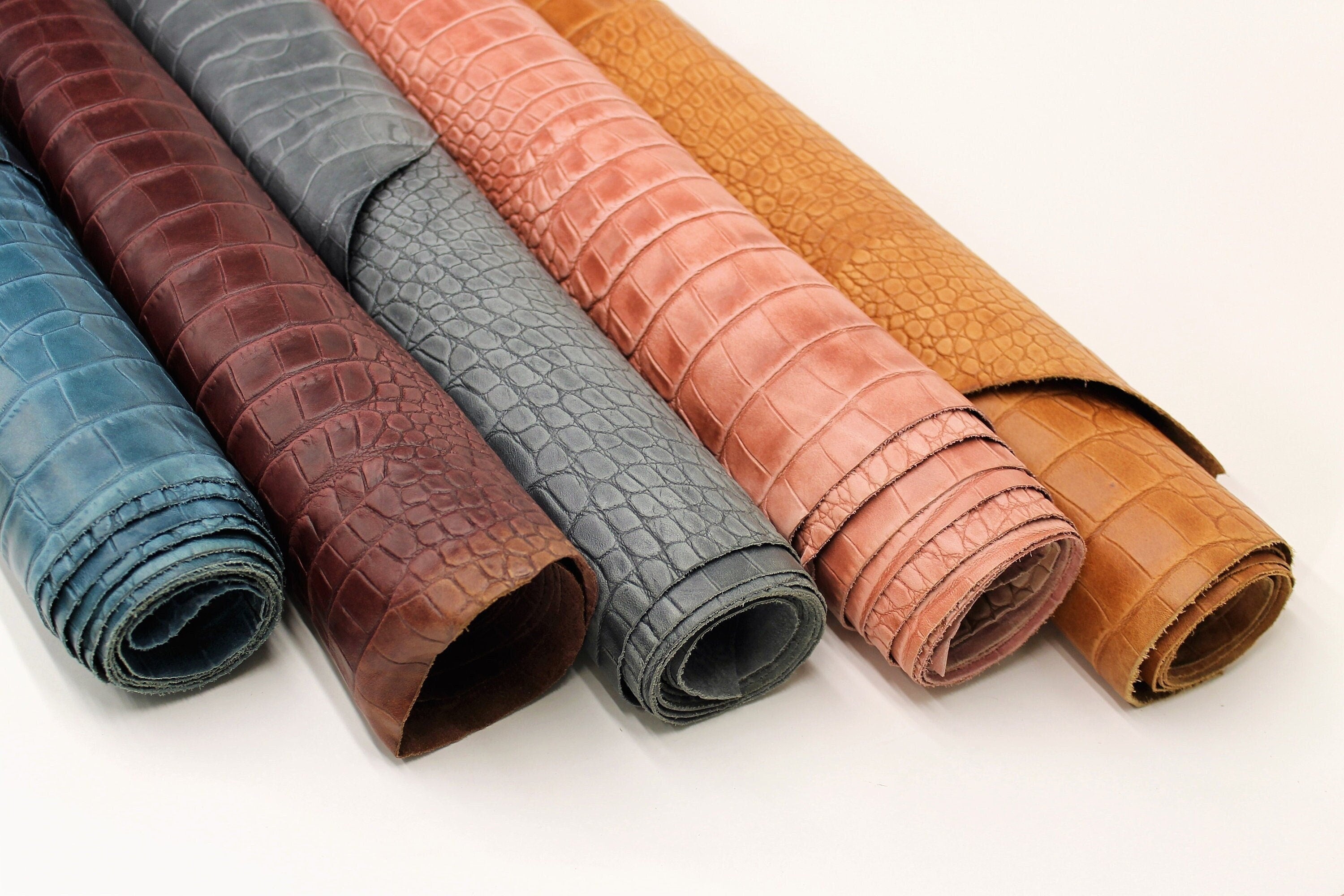 Crocodile leather Reptile embossed | Gray Pink Navy blue Brown | 0.8-1.0 mm | 2-3 OZ | sheets pieces | Full Hides Available