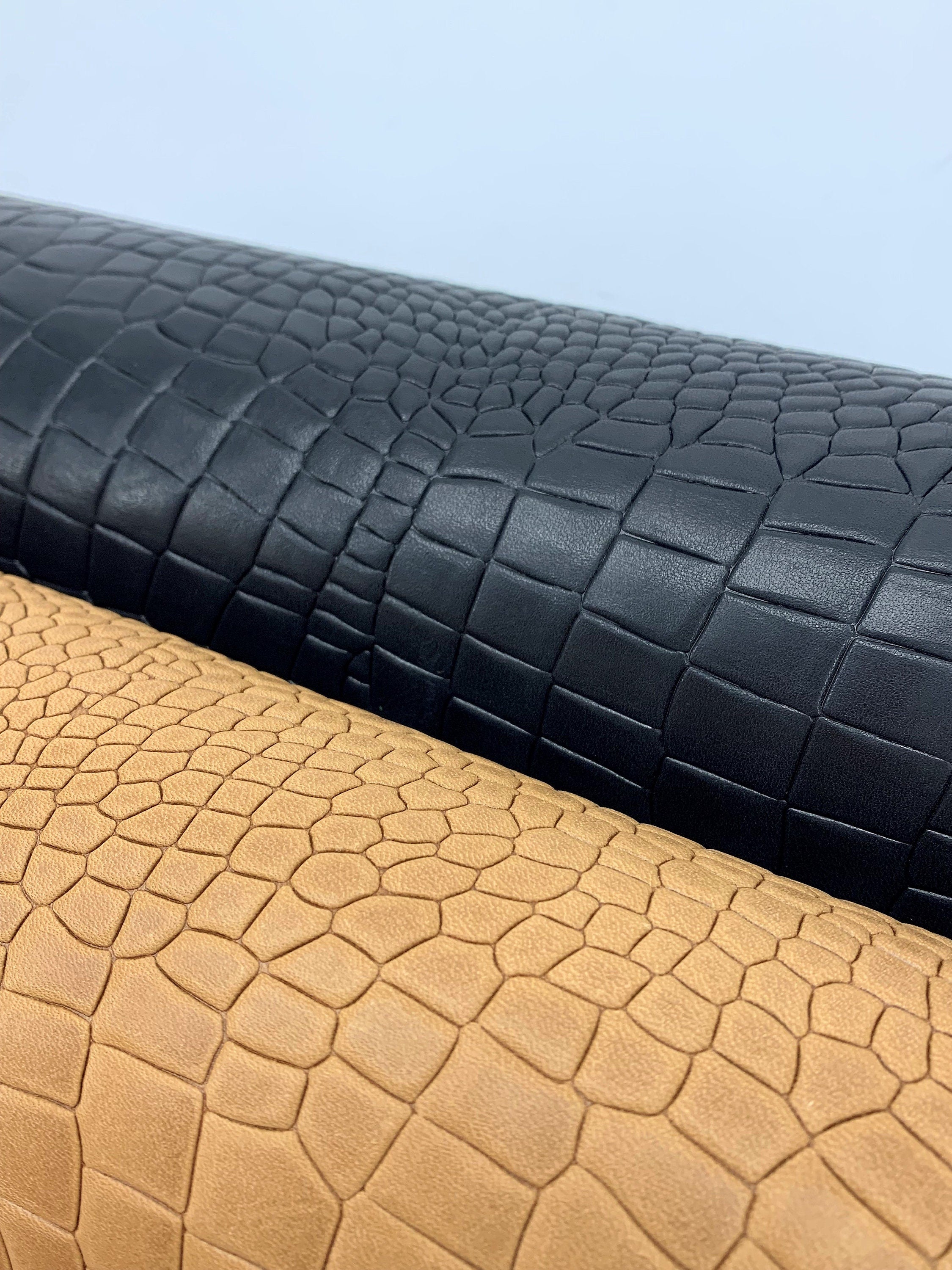 Crocodile Reptile embossed cow leather | Black Brown | 0.8-1.4 mm | 2-3 OZ | sheets pieces | Full Hides Available