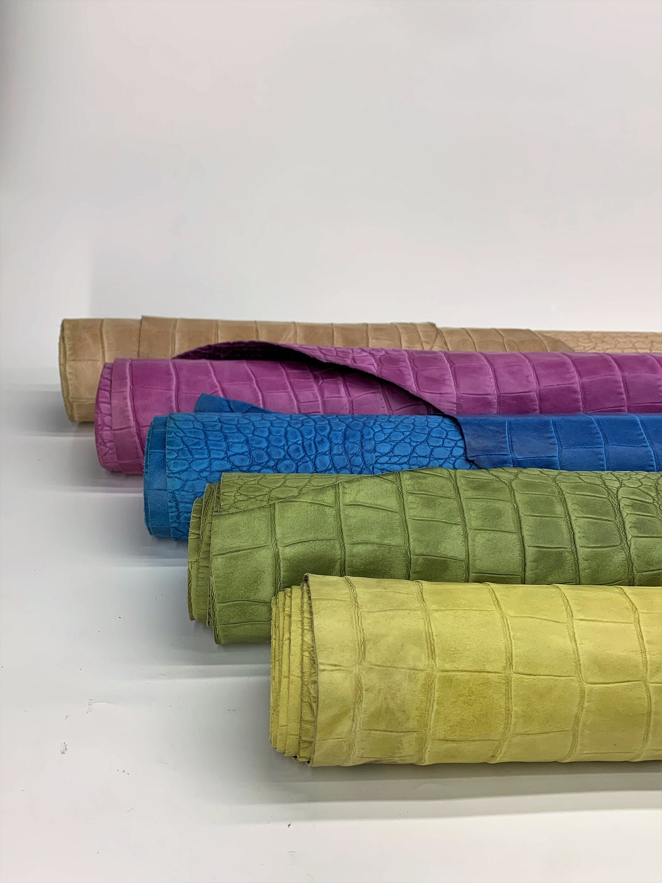 Crocodile Reptile embossed leather | Purple Green Beige Yellow| 0.8-1.0 mm | 2-3 OZ |