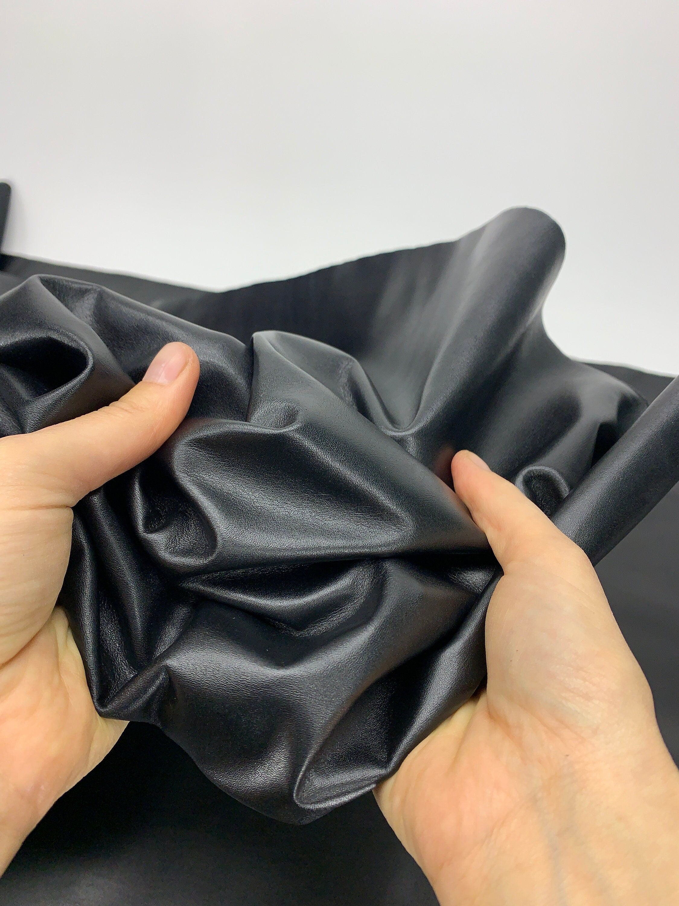 Thin soft 0.8-1 mm 2oz | Black Calf Leather | soft versatile elastic | hides sheets | for bags, shoes, clothing, bookbinding | leathercraft