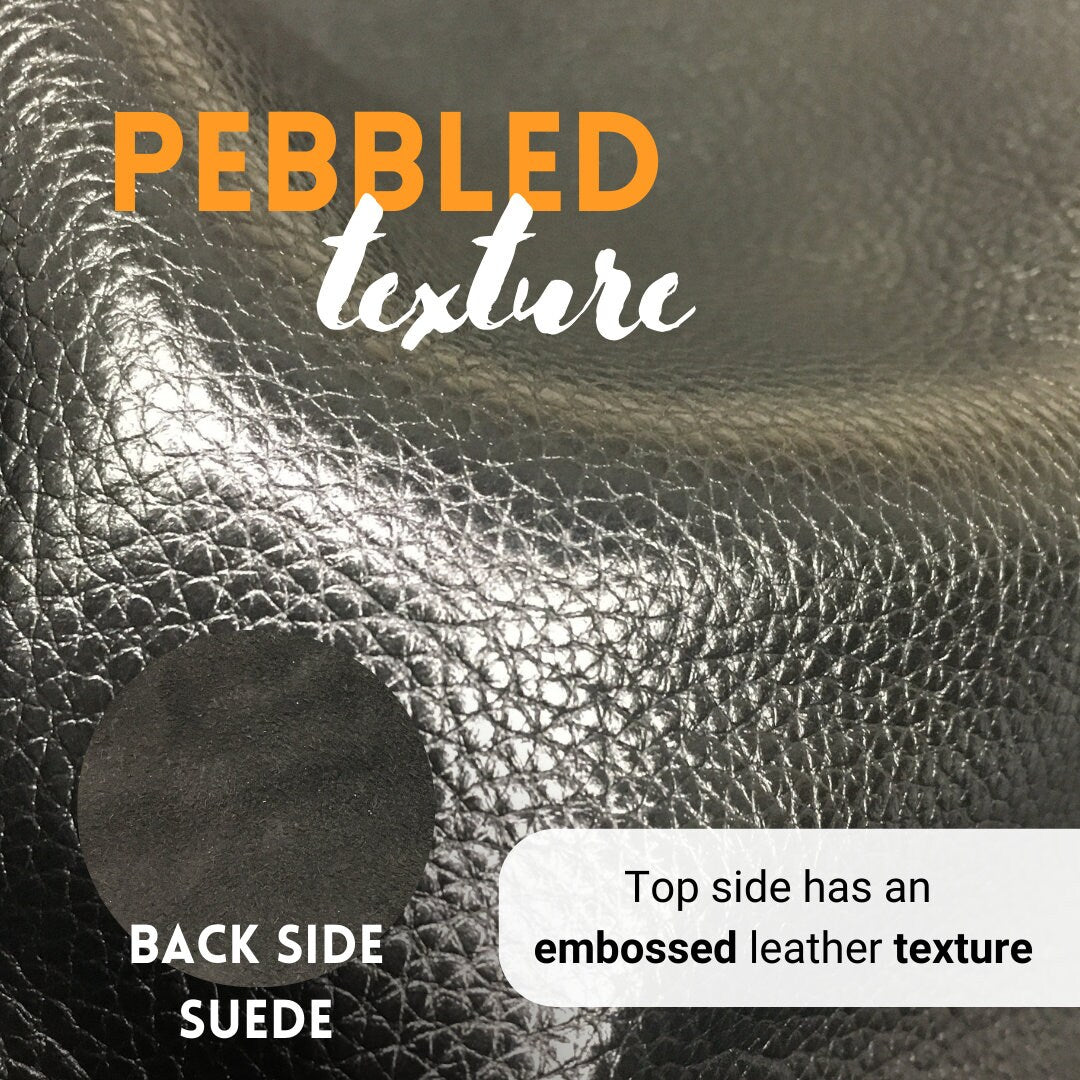 Black leather pebbled milled textured cow | 1 mm | 2-3 oz | Real natural skin hide | Precut sheets panels | for bags, upholstery