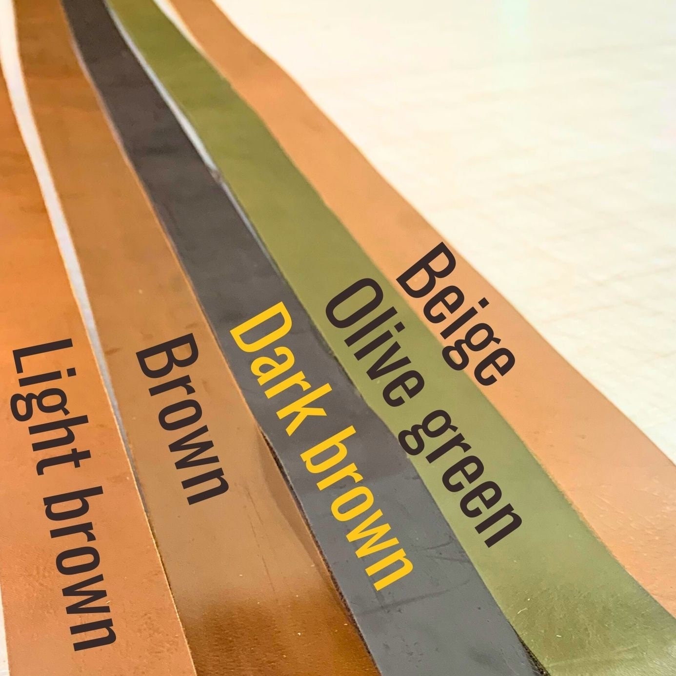 BELT STRAP /BLANK | Vegetable tanned leather |Brown green beige color | 130 cm, 92 inch long | 3.5-4.0 mm, 9-10 oz thick