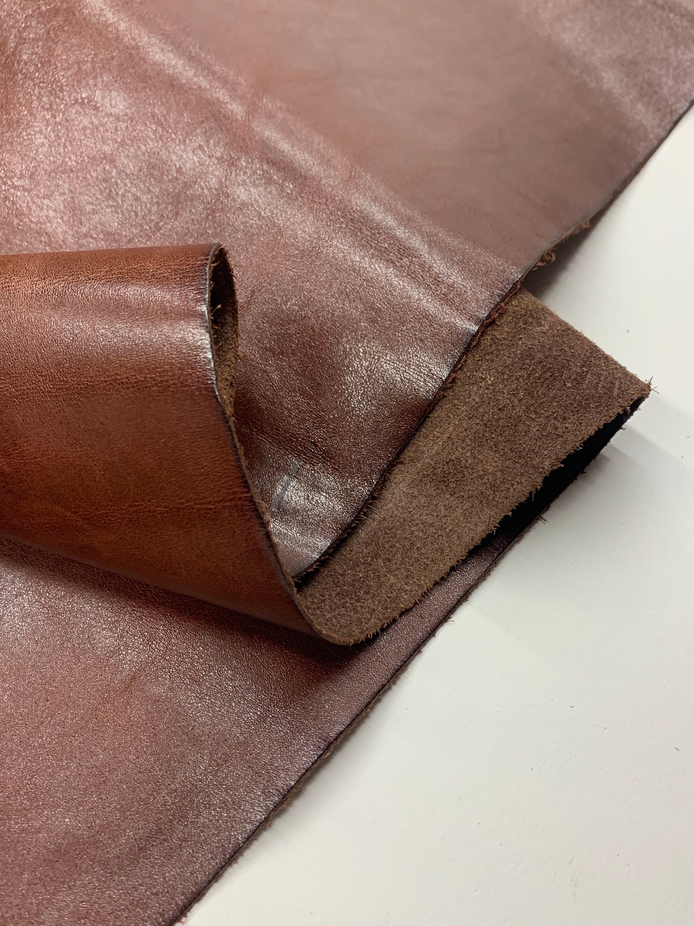 Brown Italian Vegetable tanned soft natural leather 1.2 mm 3 oz Dark Brown Distressed nappa