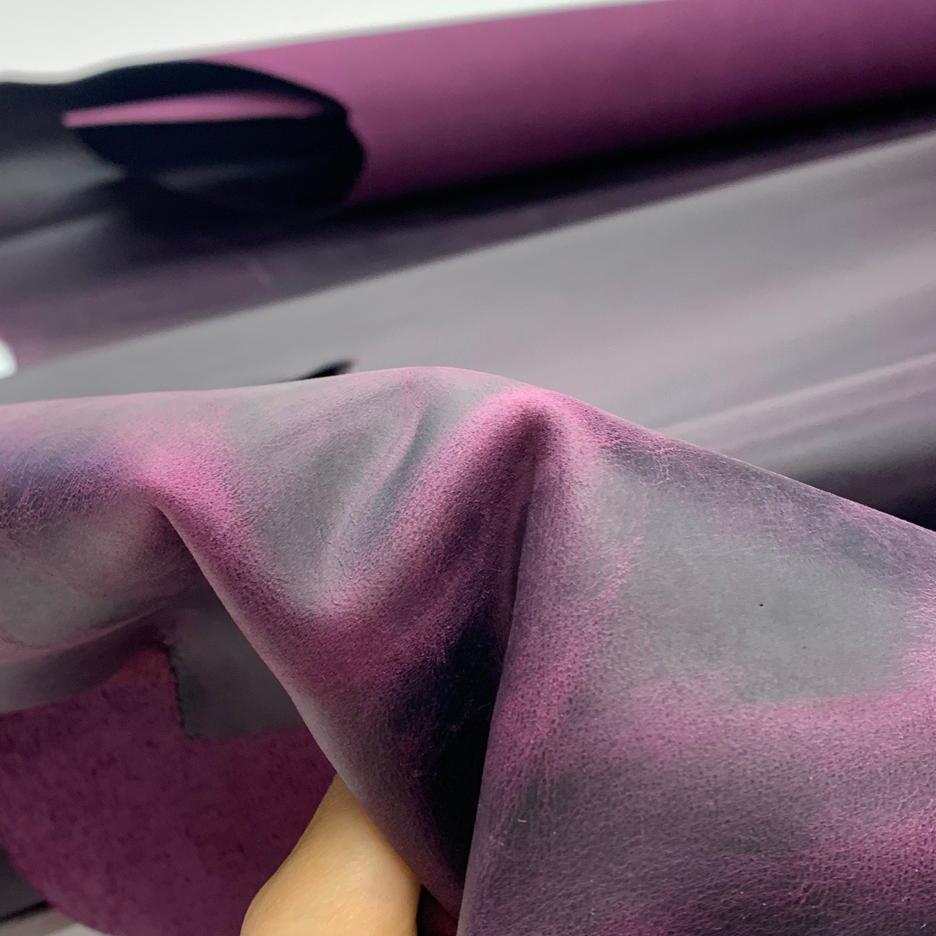 Purple pull up real leather 2 mm 5 oz thick crazy horse waxy oily finishing distressed violet dark for bags shoes leathercraft