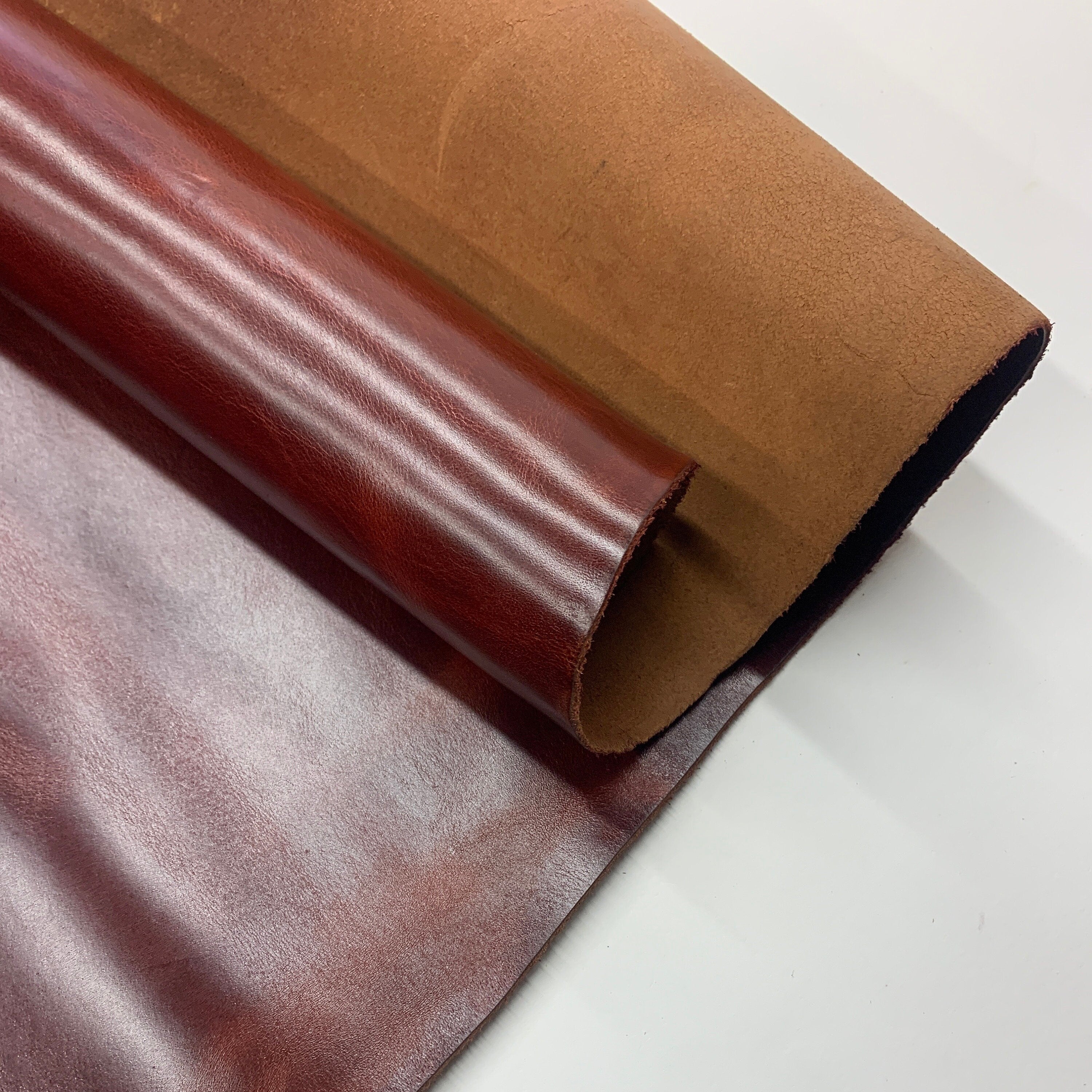 Burgundy maroon Leather | Italian Vegetable tanned natural | PULL UP | 1.8 mm 4 oz | Brown Distressed sheets panels for bags shoes crafts