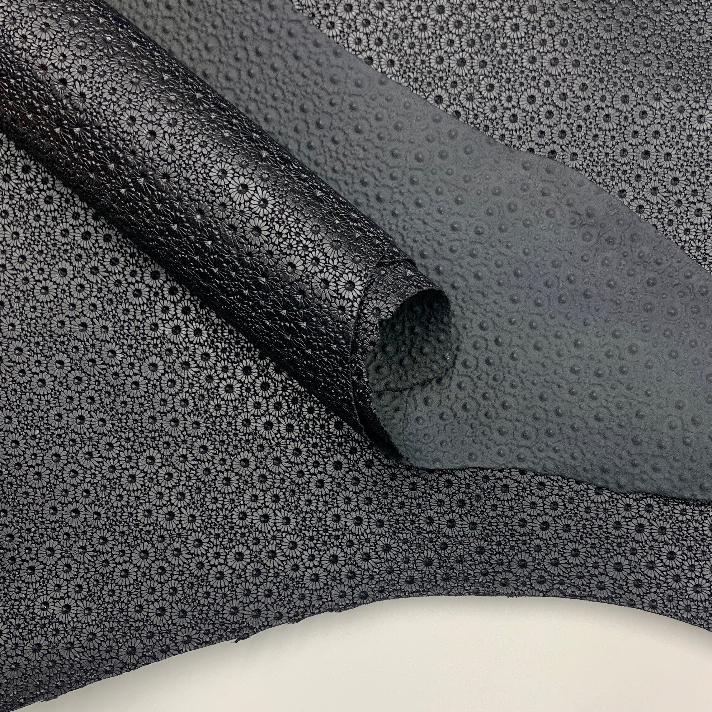 Flower leather embossed natural | 1.1 mm 2.5oz | Black matt floral | goat embossed pieces sheets for bags purces journals wallets