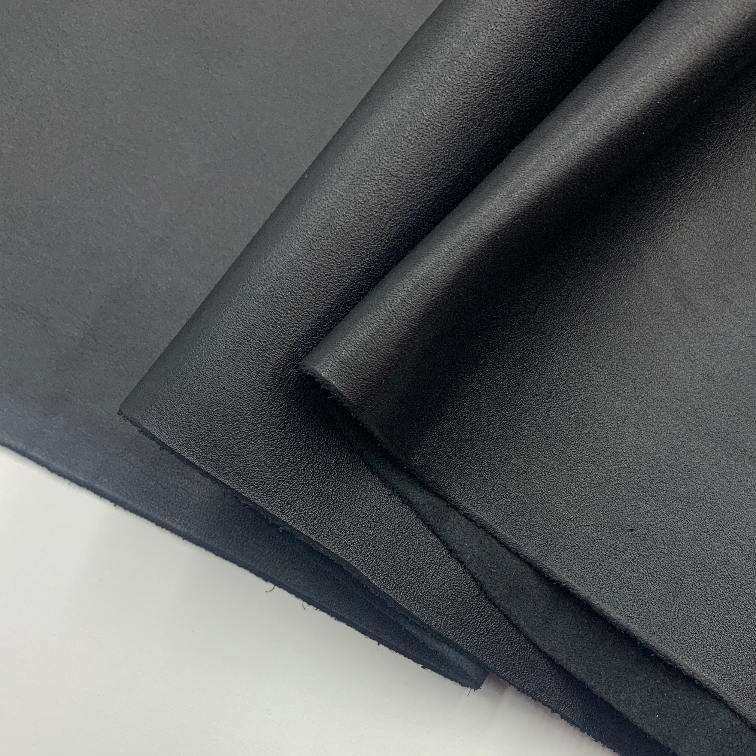 Black leather Thin soft | 1.2 mm 3oz | Calf | versatile non elastic | hides sheets | for bags, shoes, clothing, bookbinding | leathercraft