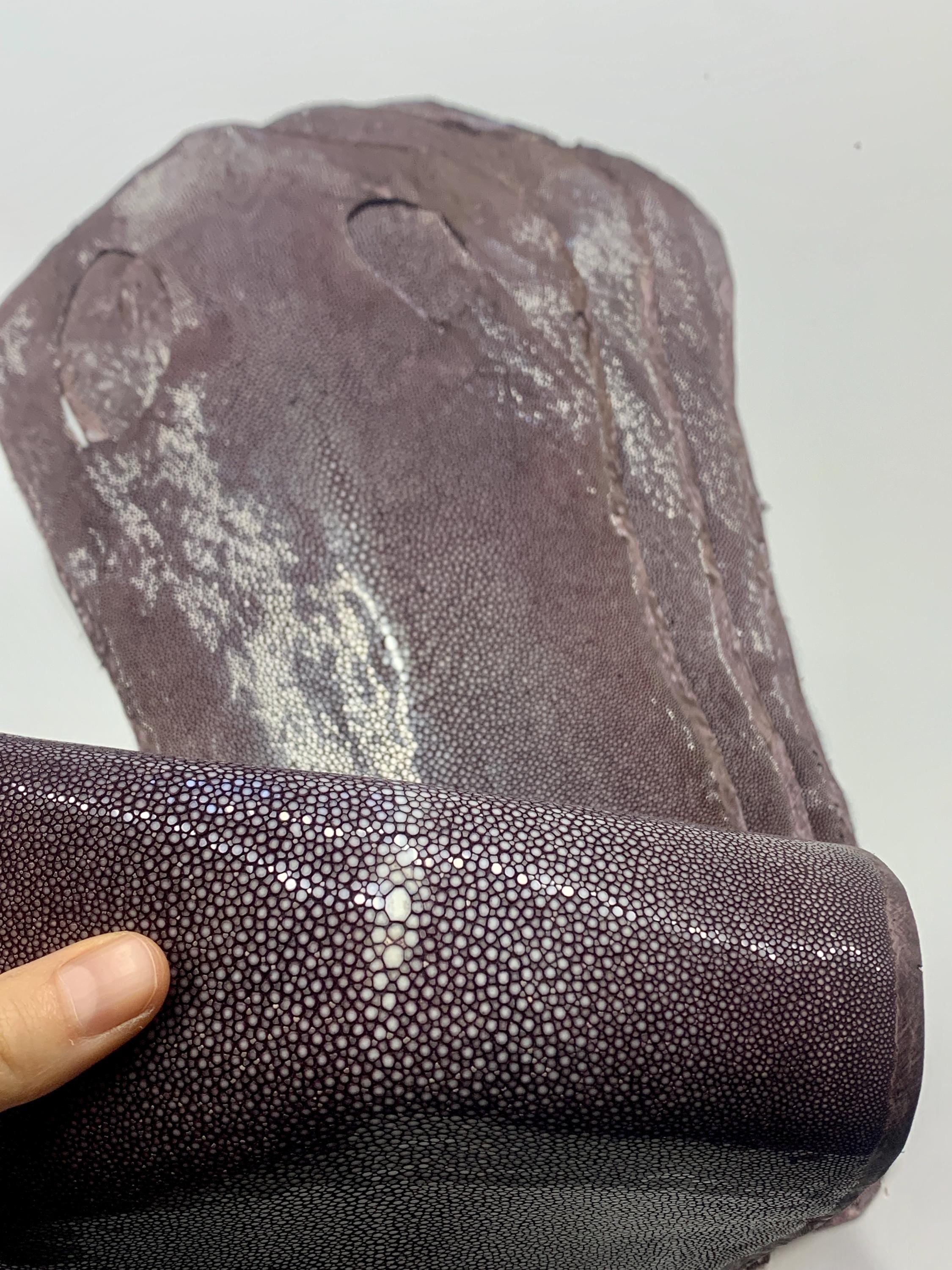 Stingray skin hide fish skin Natural leather, light burgundy polished surface, for bracelets chokers wallets purses watch strap luxurious