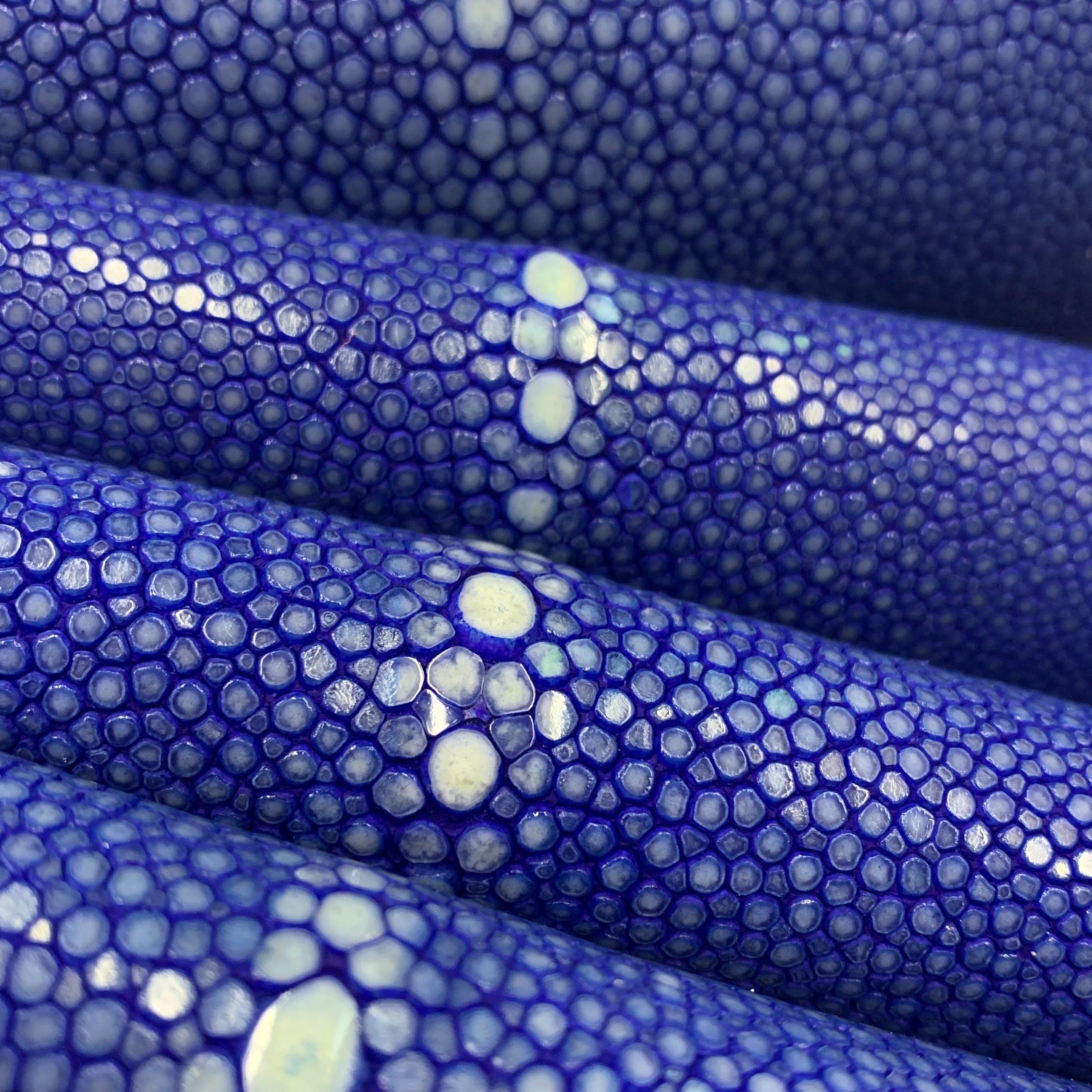 Stingray Blue skin leather fish hide indigo royal Natural, polished surface, for bracelets chokers wallets purses watch strap