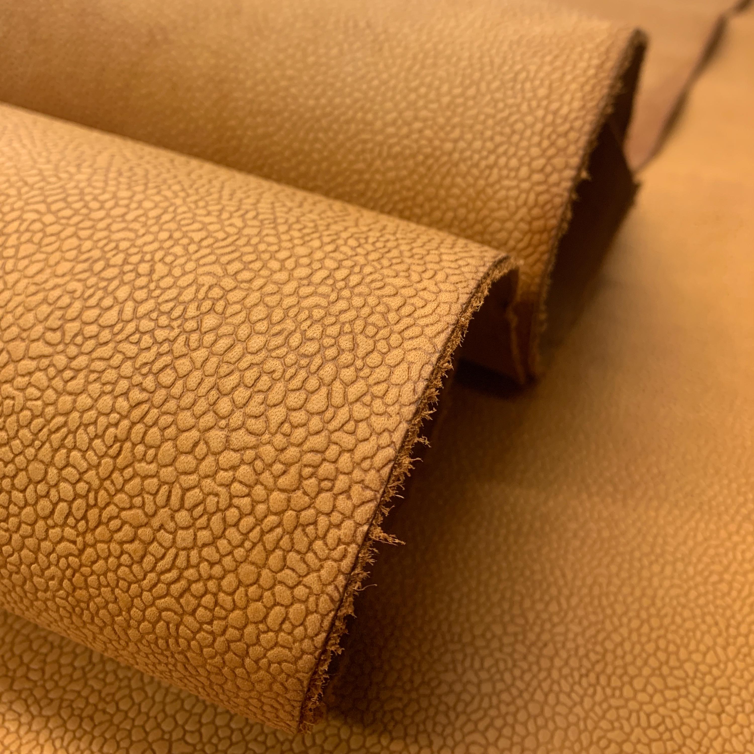 Tan brown leather matt Pebbled natural hide skin real cow skin floater | for bags, shoes, crafts