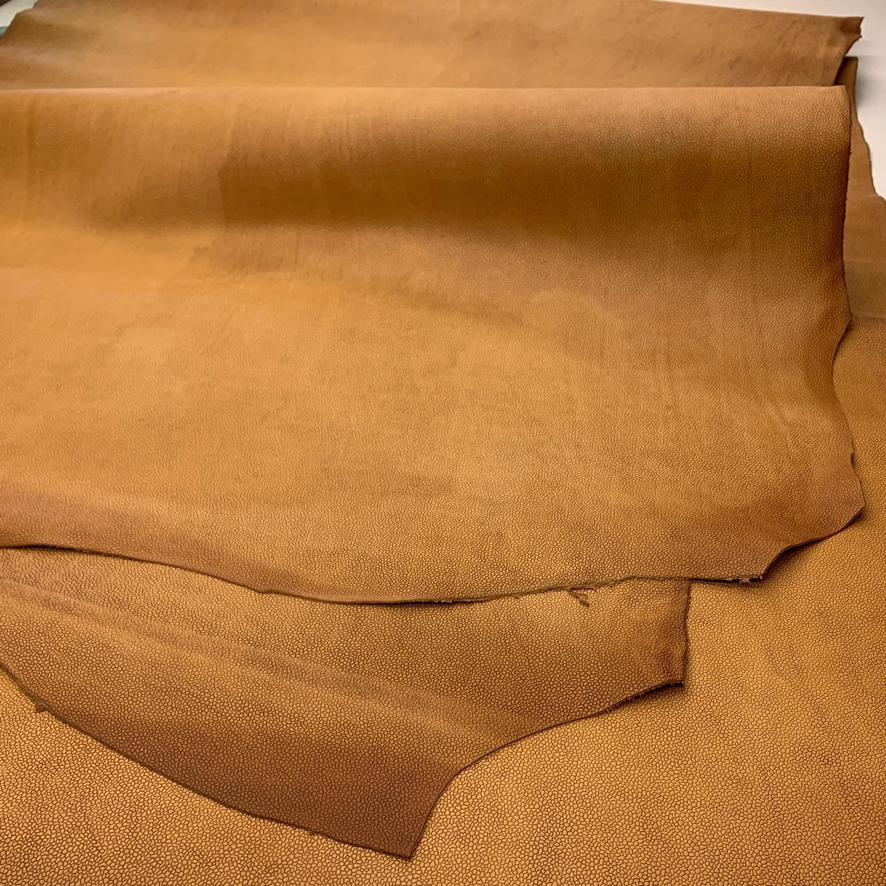Tan brown leather matt Pebbled natural hide skin real cow skin floater | for bags, shoes, crafts