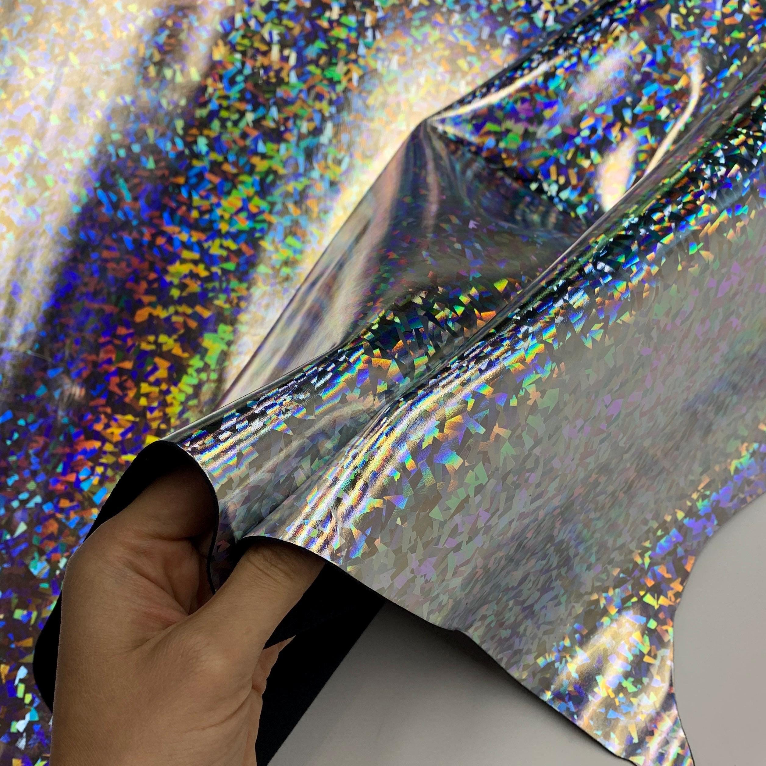 Holographic leather Silver metallic rainbox 3d laminated natural | Thickness 1.2 mm | 3 OZ| Side for purses, shoes