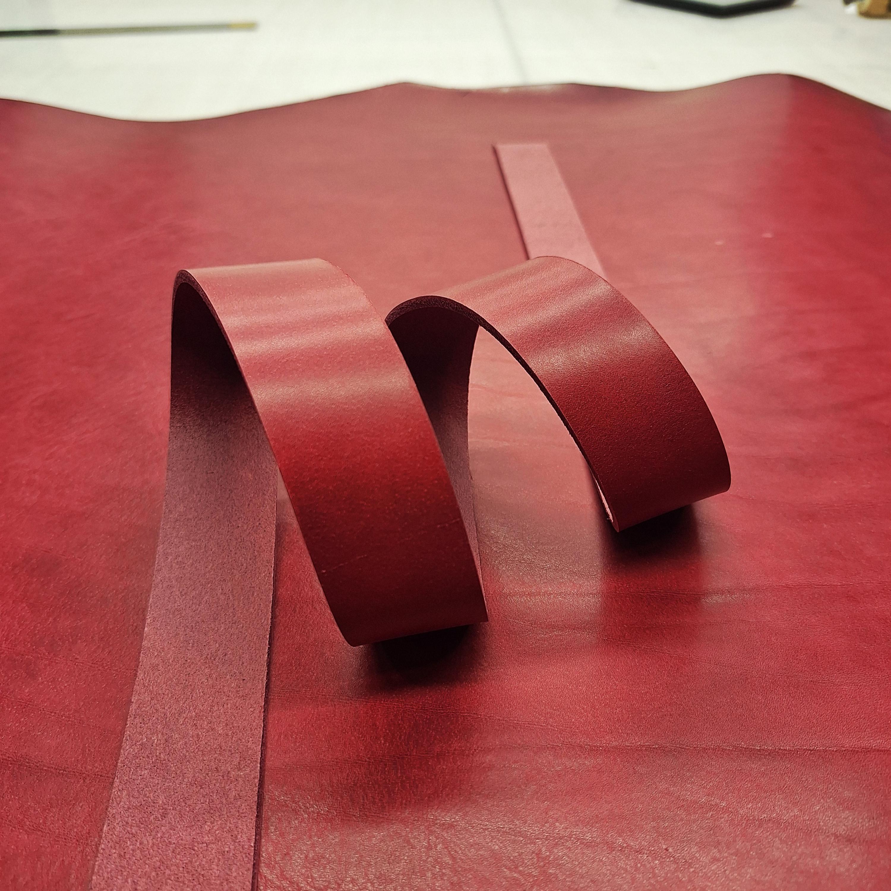 Burgundy leather strap | belt blank | 130 cm, 51 inch long | 3.5-4.5 mm, 9-10-11 oz thick