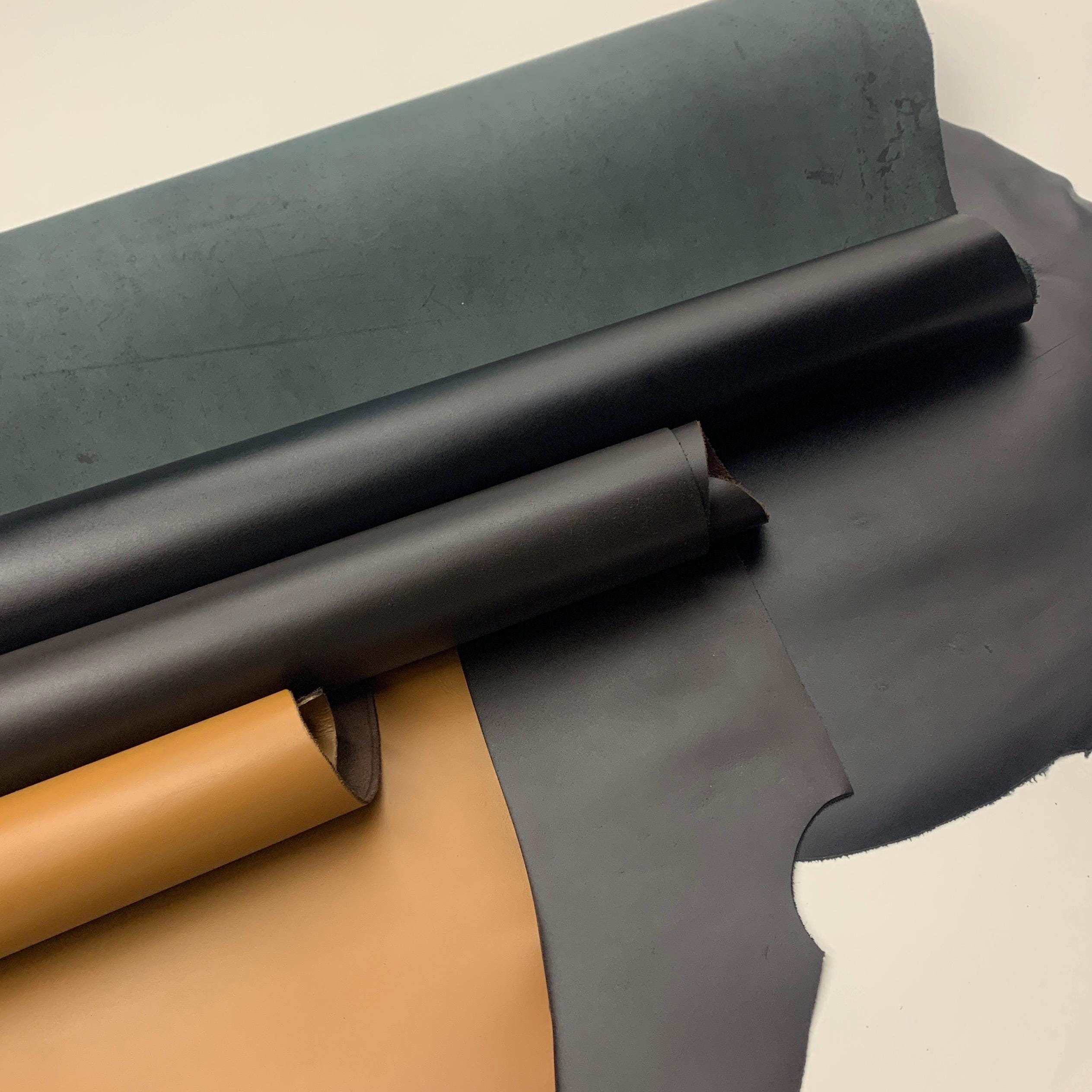 Leather black dark brown mustard leather thick cow calf | mid-stiff | hides sheets | for bags, shoes, roll