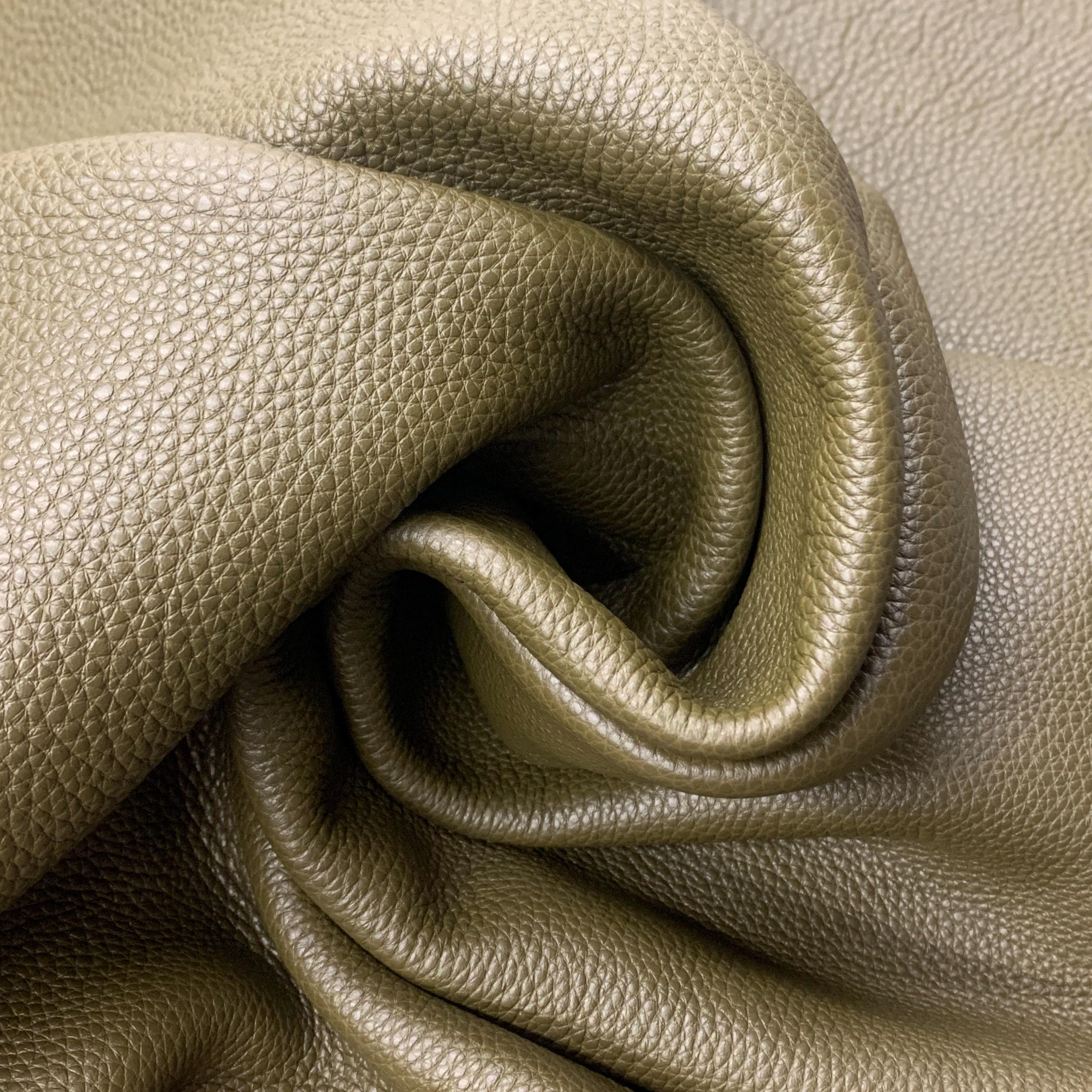 Green leather pebbled milled olive dark natural 2 mm | 5 oz hide skin real cow skin floater soft and pleasant for bags crafts upholstery