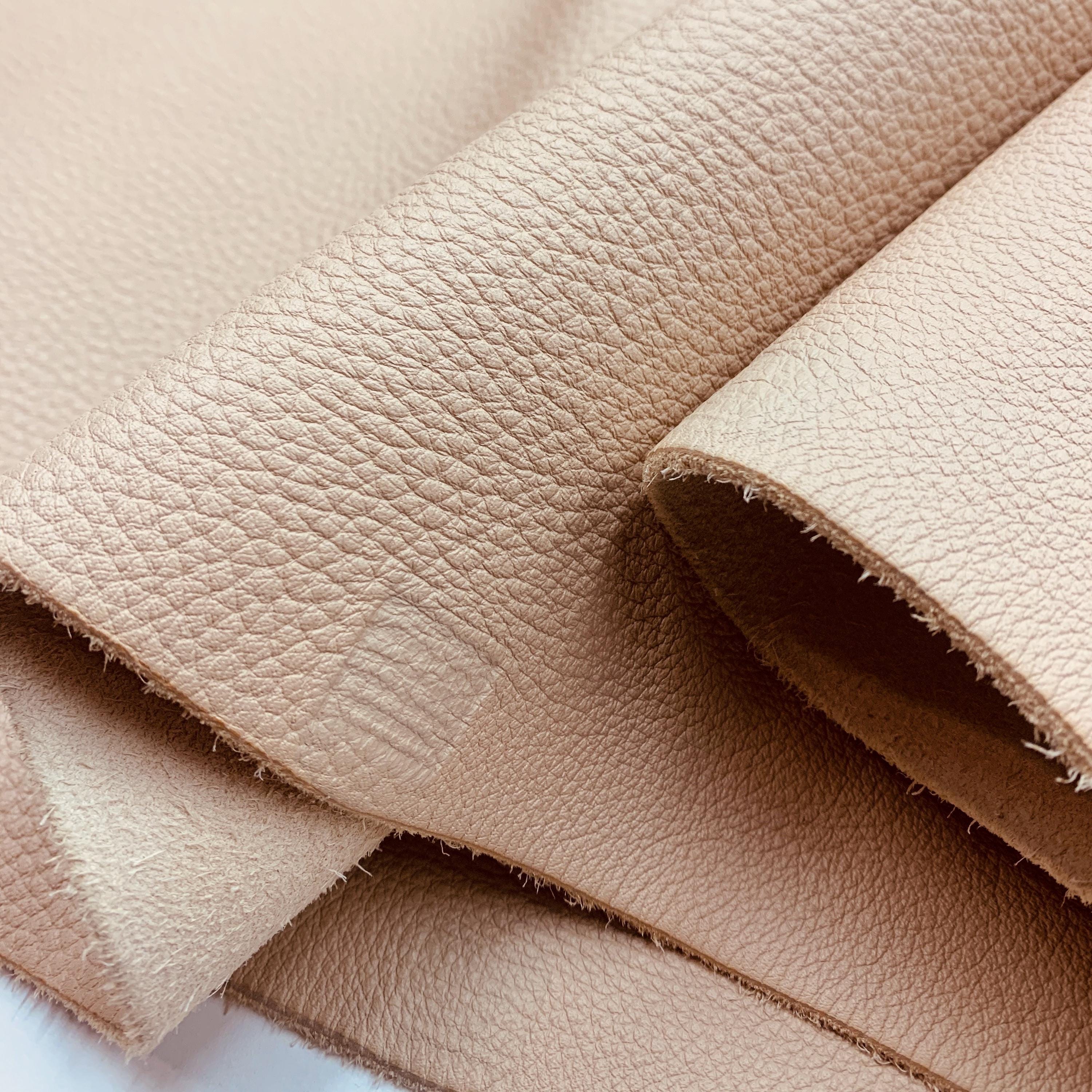 Beige leather pebbled milled pink nude natural 2.2 mm | 5-6 oz hide skin real cow skin floater soft and pleasant for bags crafts upholstery
