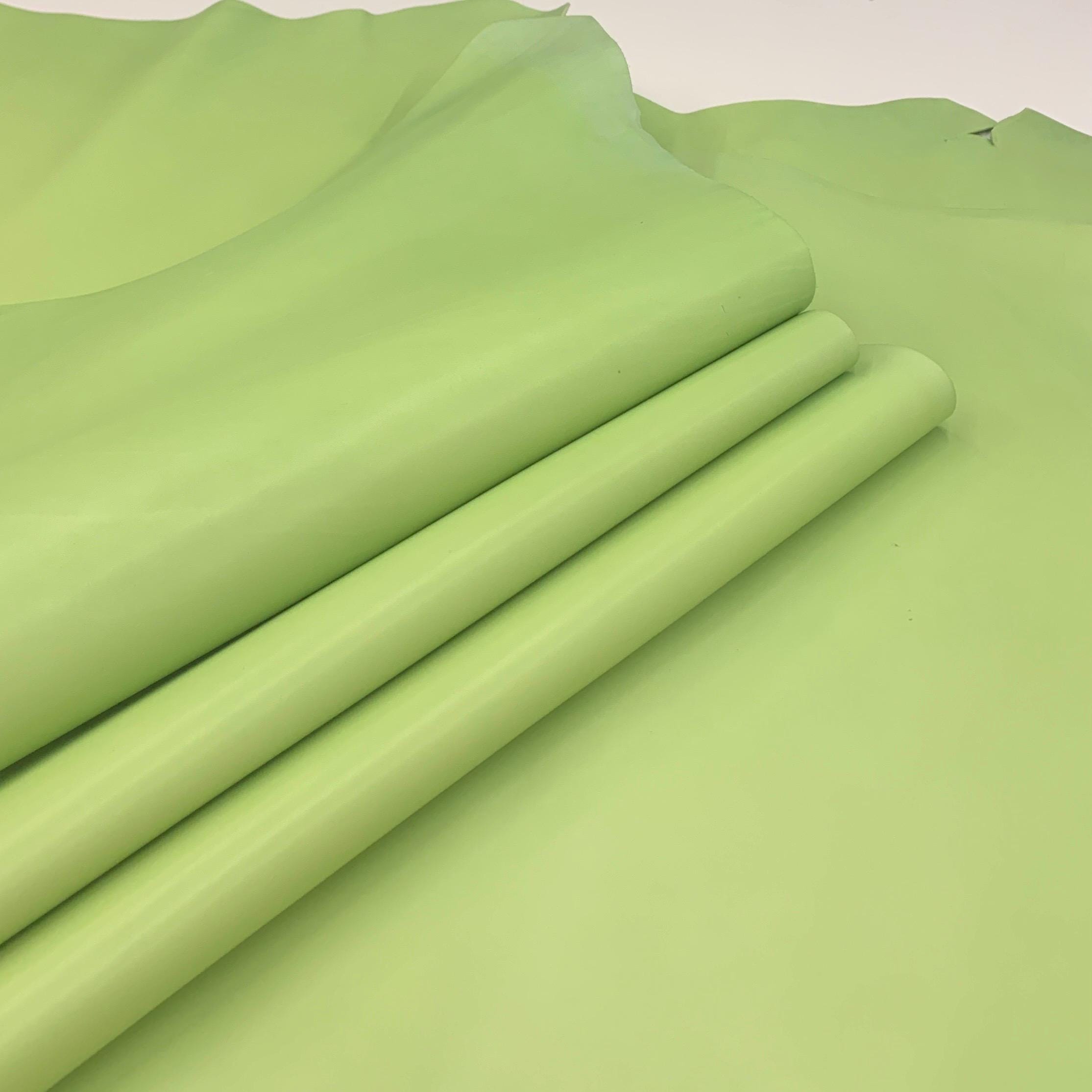 Green leather soft cow | 1.5mm 4 oz | Real natural hide skin | Precut sheets panels | leathercraft, bags | salad pastel