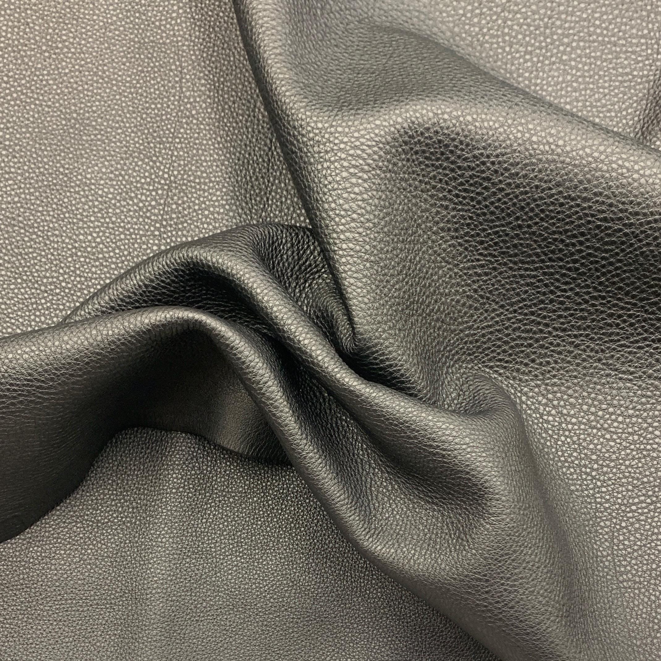 Black leather pebbled milled matt textured cow | 1.8-2 mm | 5 oz | Real natural skin hide | Precut sheets panels | for bags, upholstery
