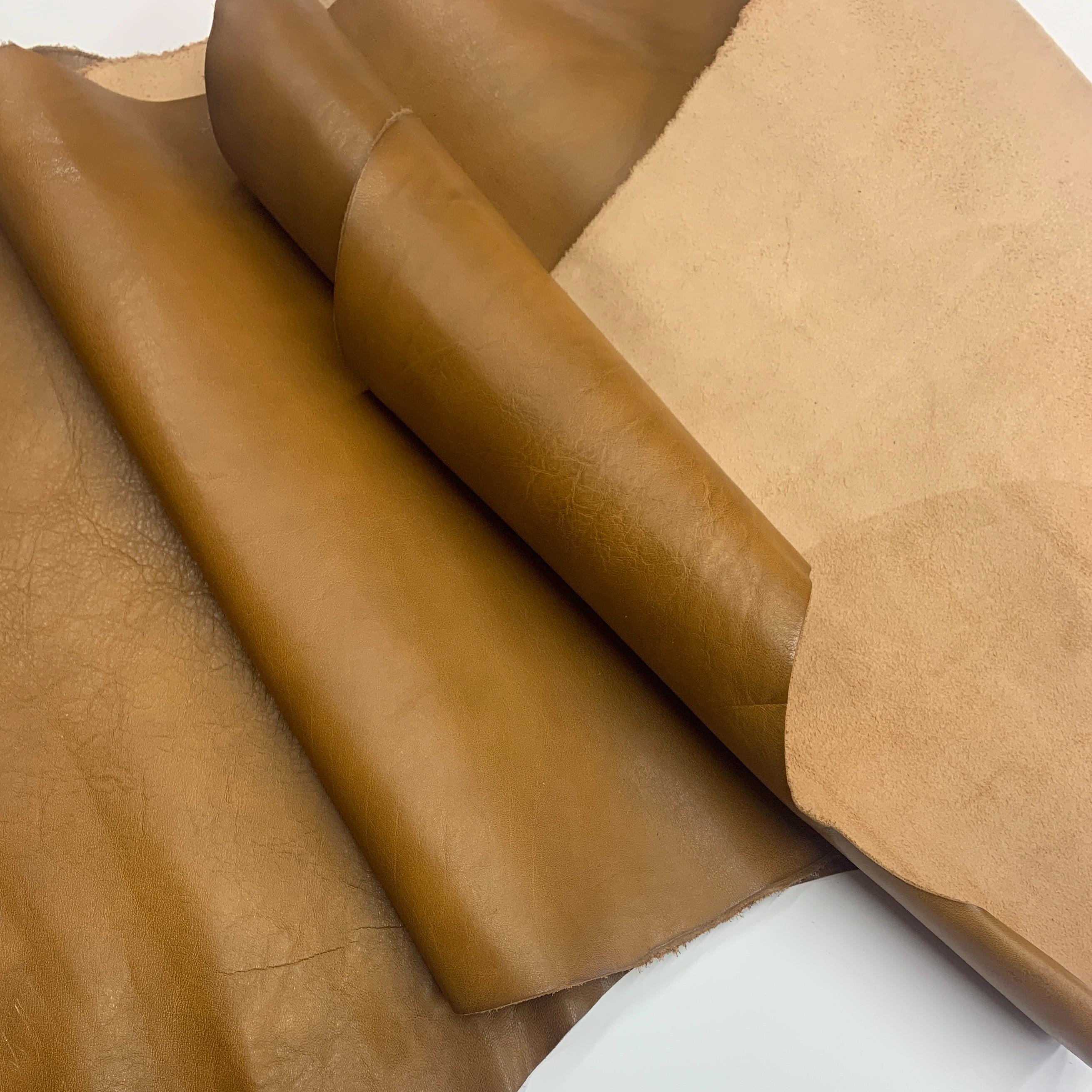 Brown Leather Vegetable tanned Italian | mid-soft natural | 1.2 mm 3oz | calf belly | sheets panels for bags shoes crafts leathercraft