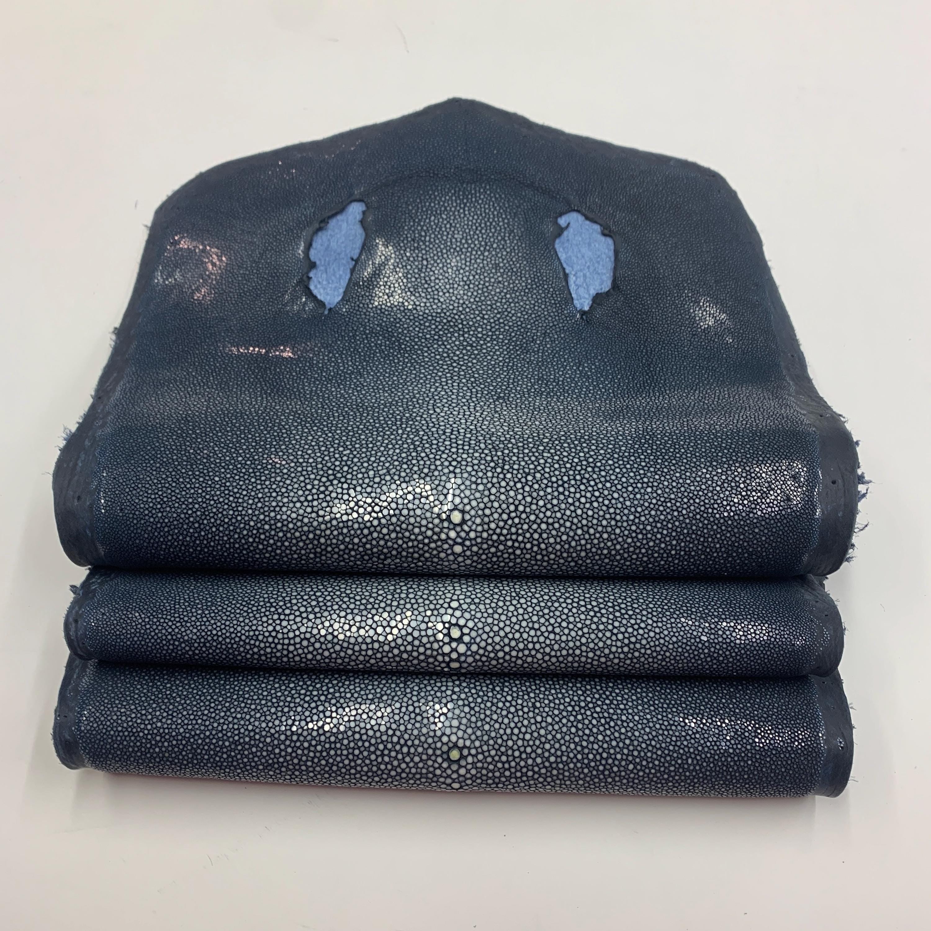 Navy Blue Stingray skin hide fish skin Natural leather, polished surface, for bracelets chokers wallets purses watch strap luxurious