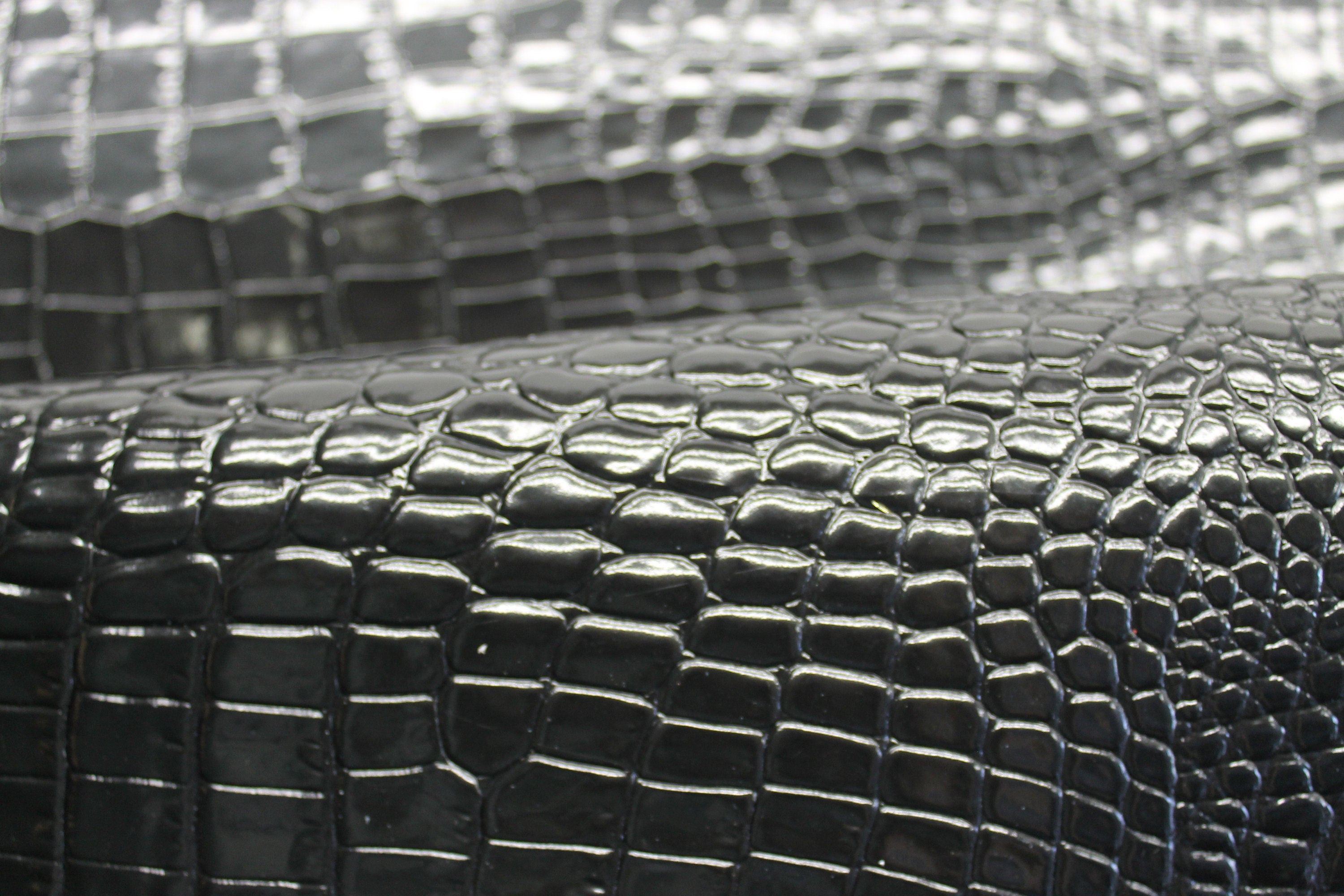 Black shiny Aligator Crocodile Reptile embossed natural leather 1 mm or 2.5oz