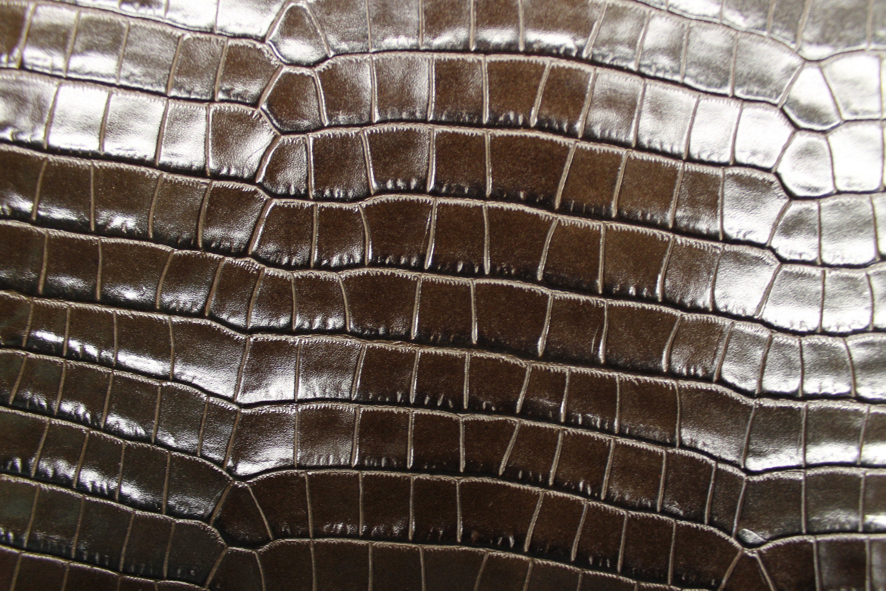 Brown shiny Crocodile Reptile embossed natural leather 1 mm or 2.5oz  | Brown Shiny color || cow embossed hides skins