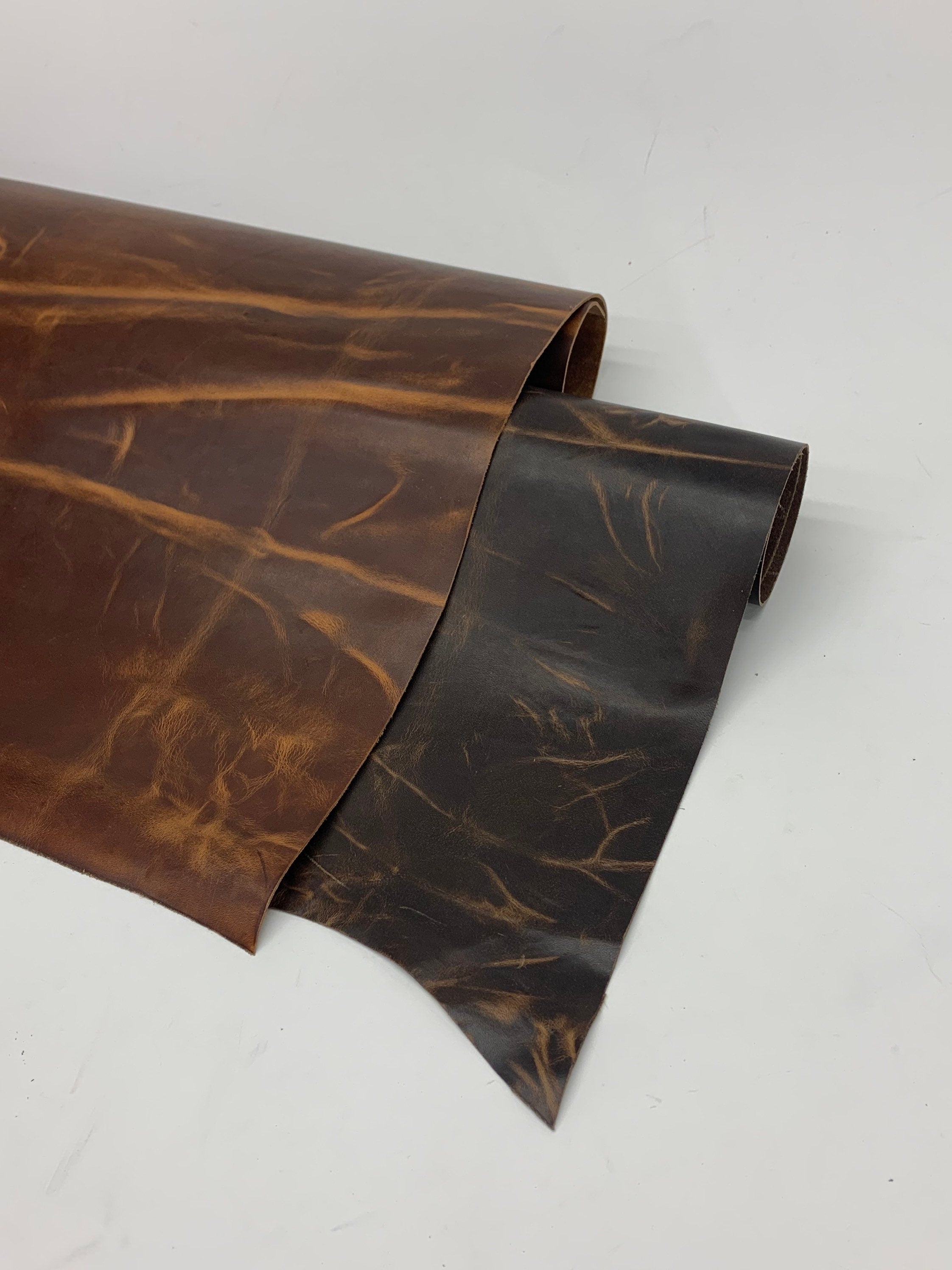 Leather Brown Vegetable tanned Pull up cow precut sheets Brown and dark brown color leder cuir rindsleder for journals