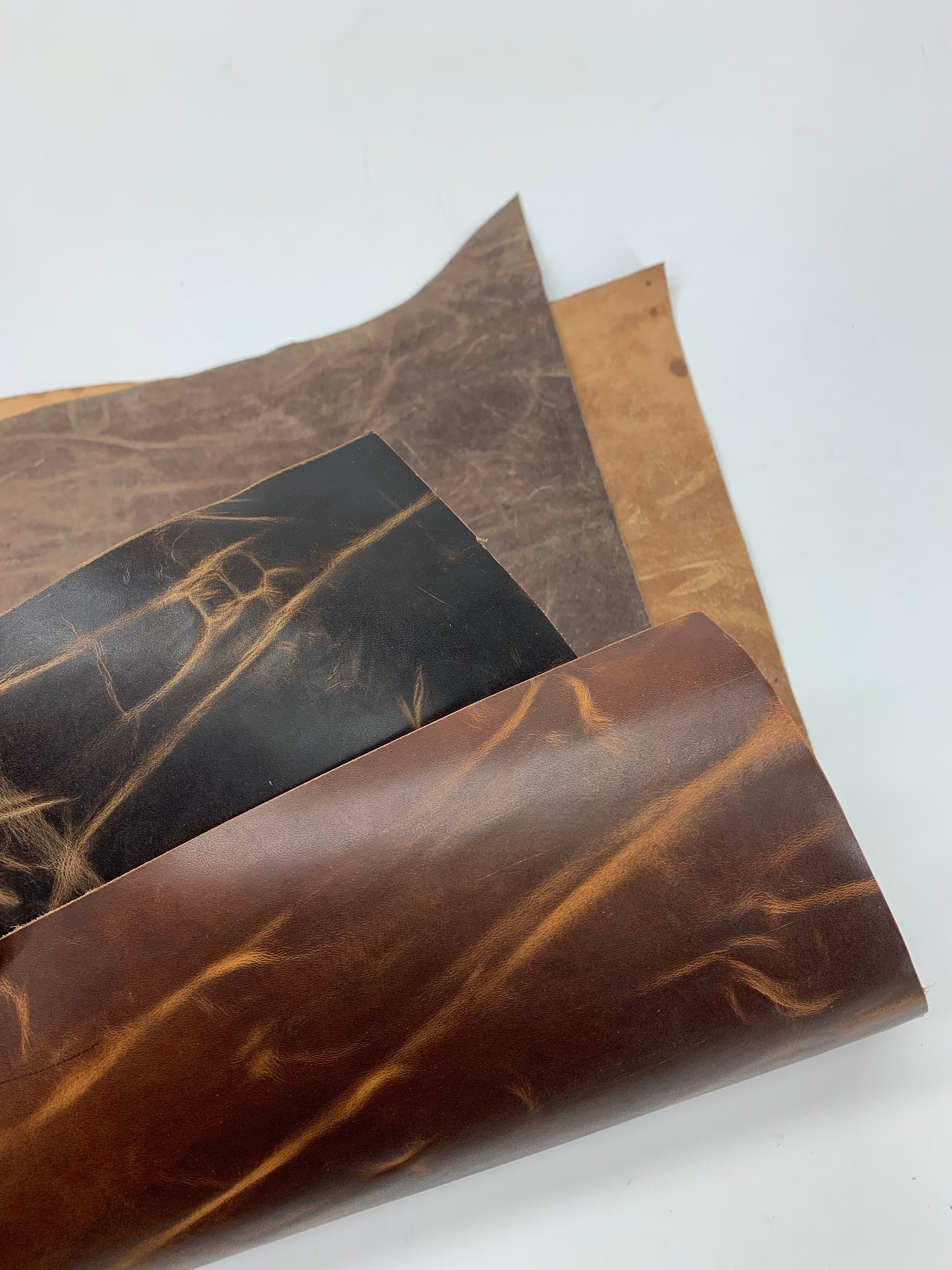 Leather Brown Vegetable tanned Pull up cow precut sheets Brown and dark brown color leder cuir rindsleder for journals