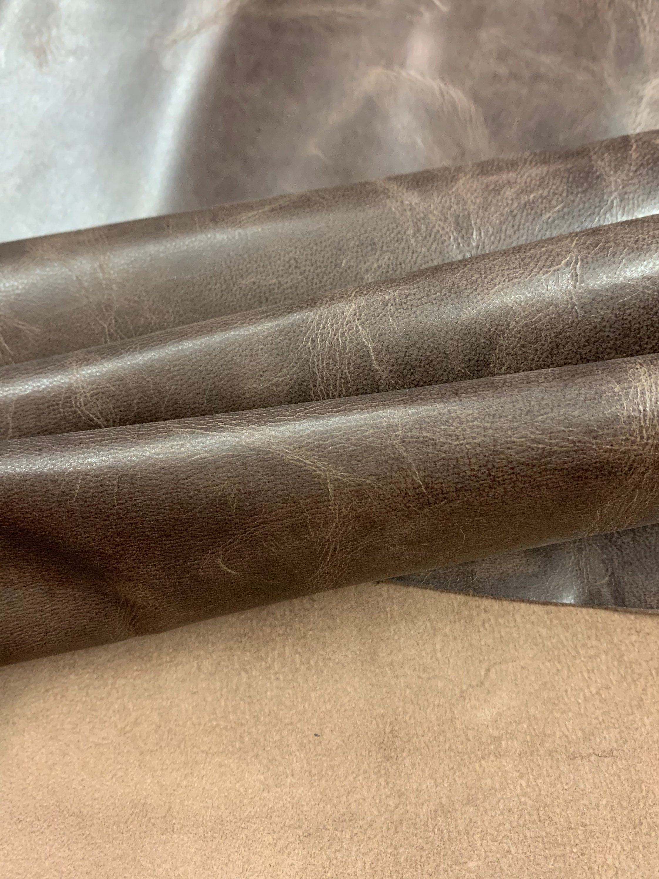Brown leather real goat rustic distressed| 0.8-1mm 2-2.5 oz | natural leather | hides | for bags, sewing