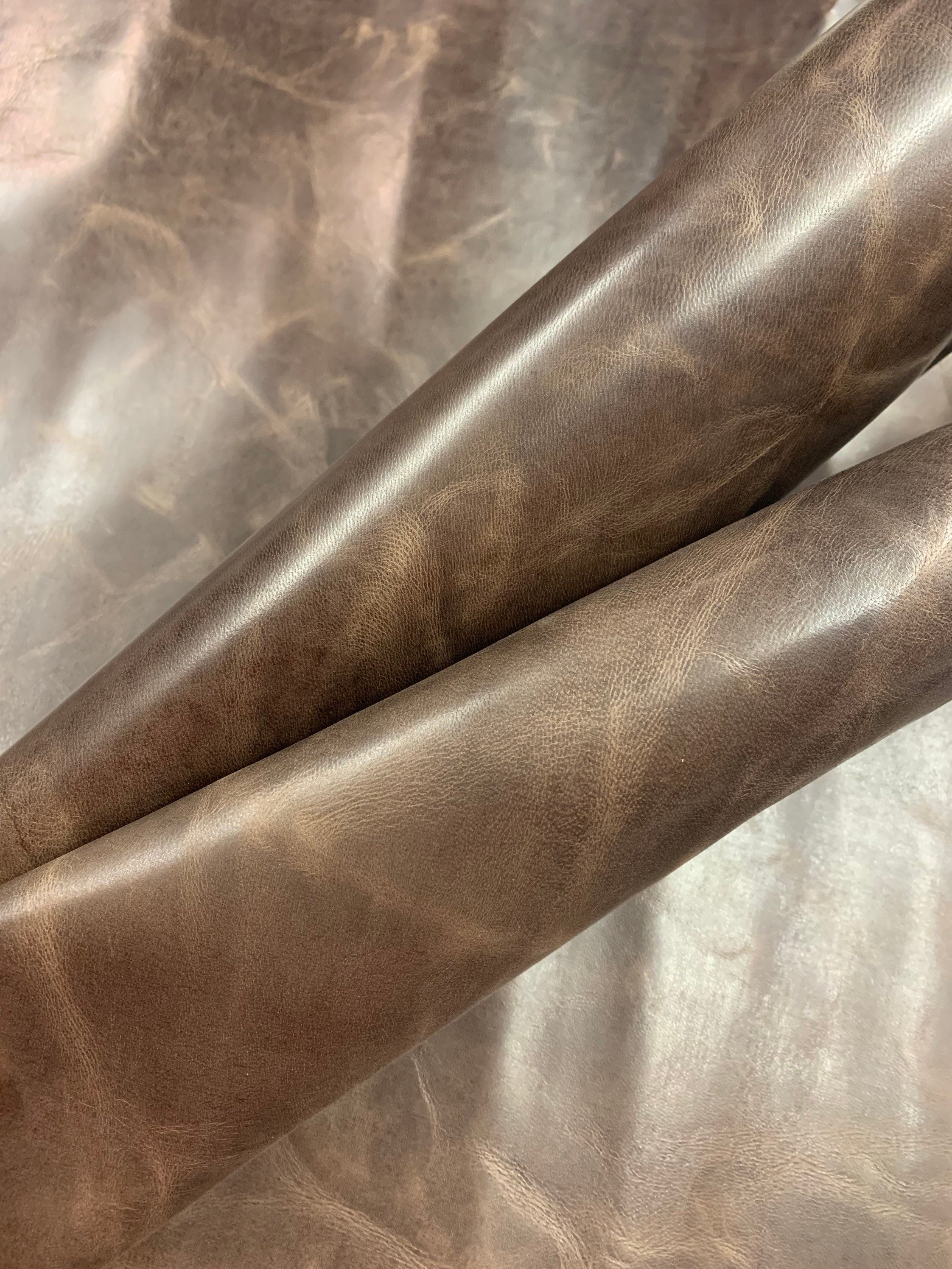 Brown leather real goat rustic distressed| 0.8-1mm 2-2.5 oz | natural leather | hides | for bags, sewing