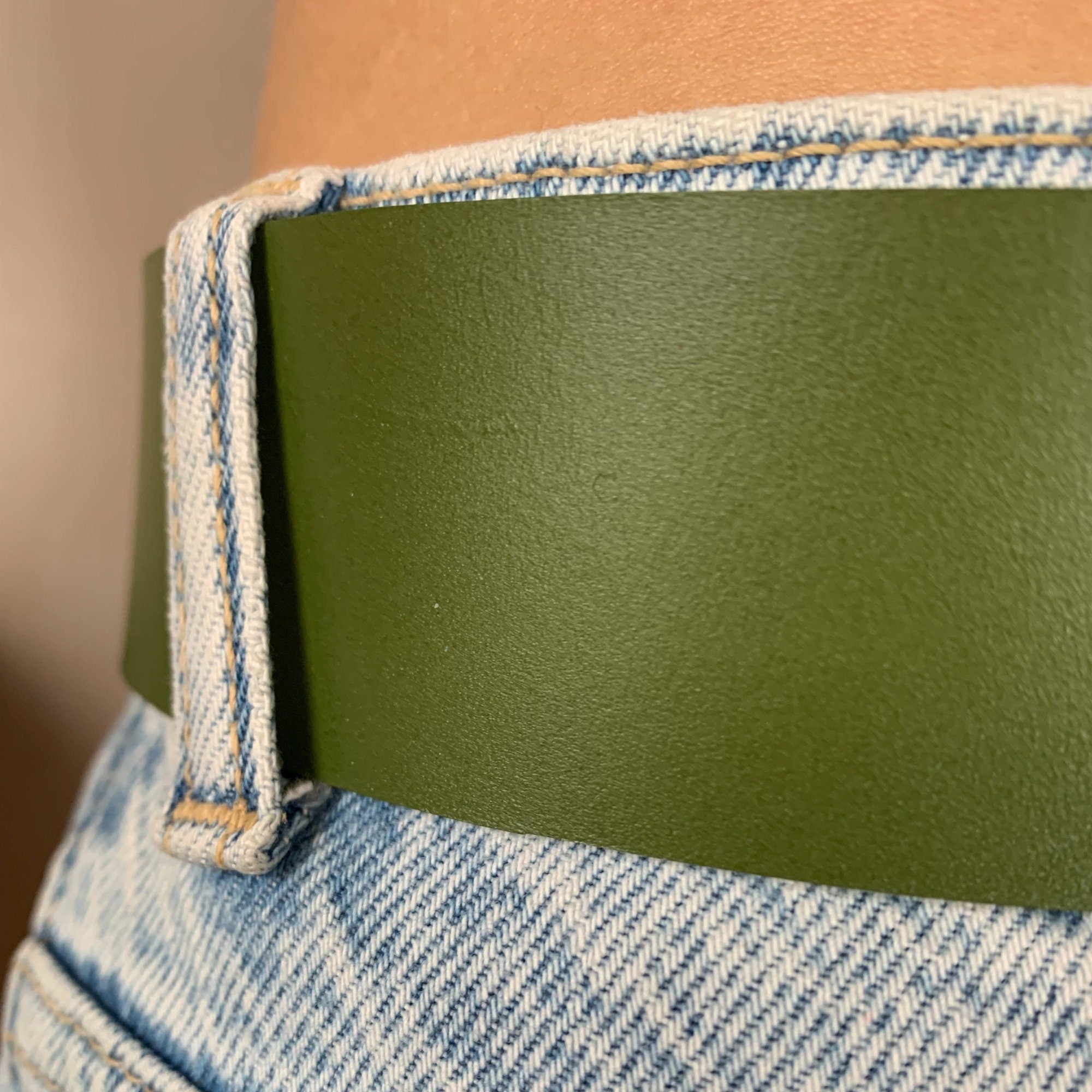 Green leather belt strap, blank for belt making | 2.8 mm thick 7oz