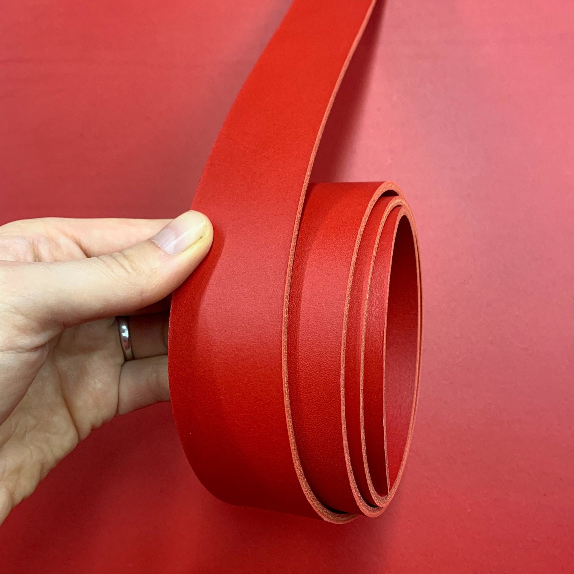 Red leather belt strap, blank for belt making | 2.8 mm thick 7oz
