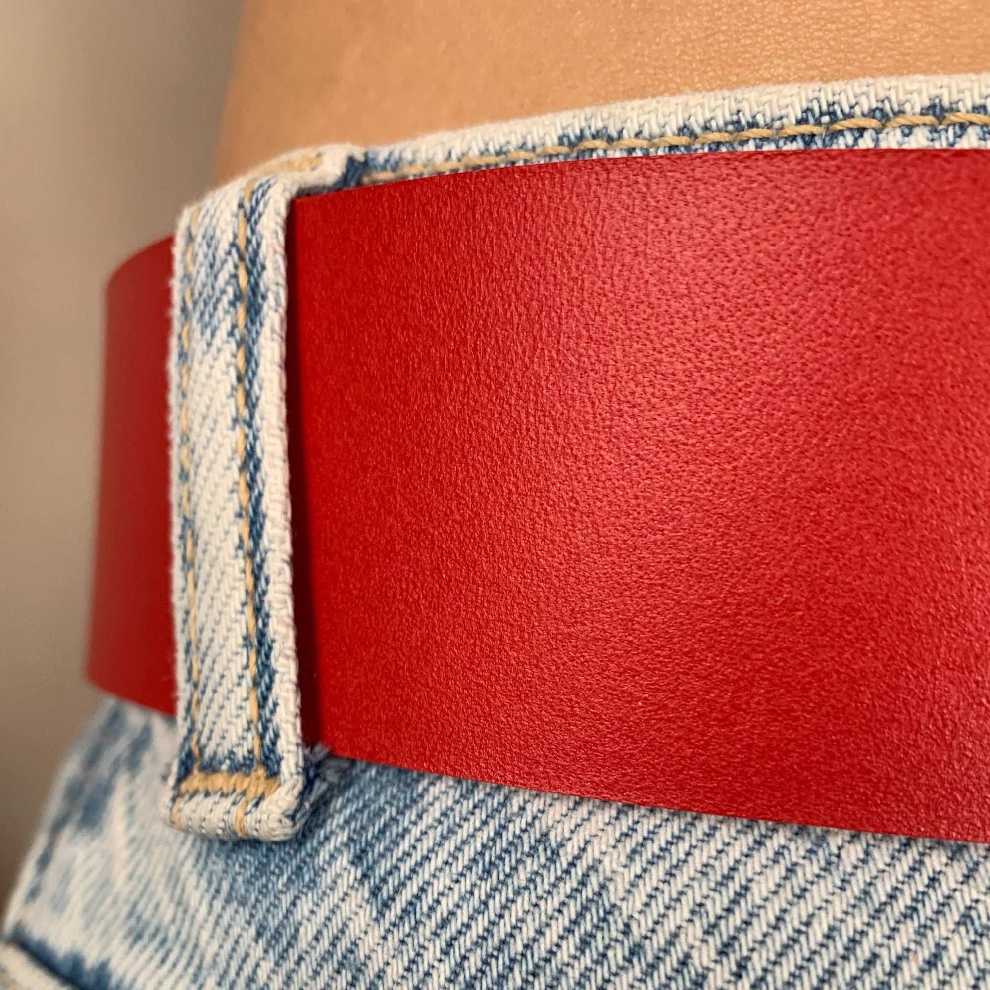 Red leather belt strap, blank for belt making | 2.8 mm thick 7oz