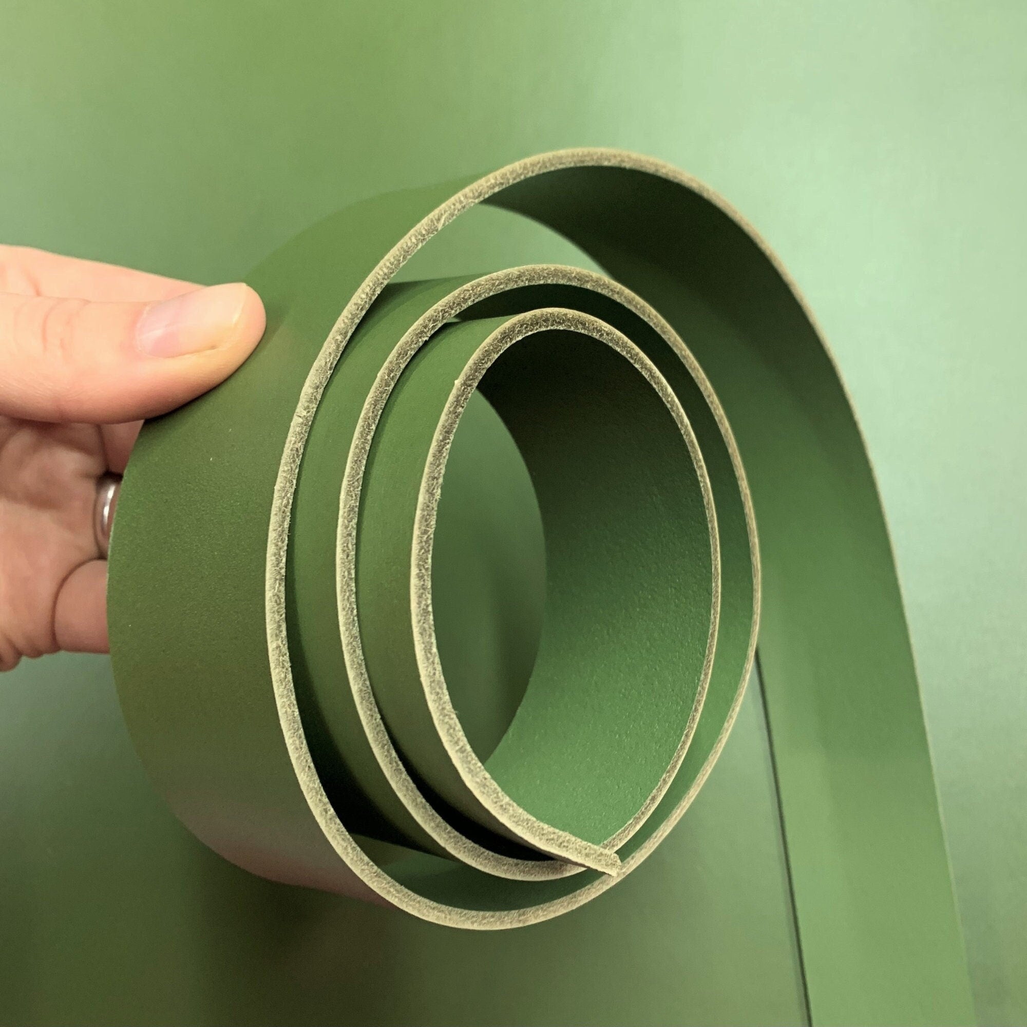 Green leather belt strap, blank for belt making | 2.8 mm thick 7oz
