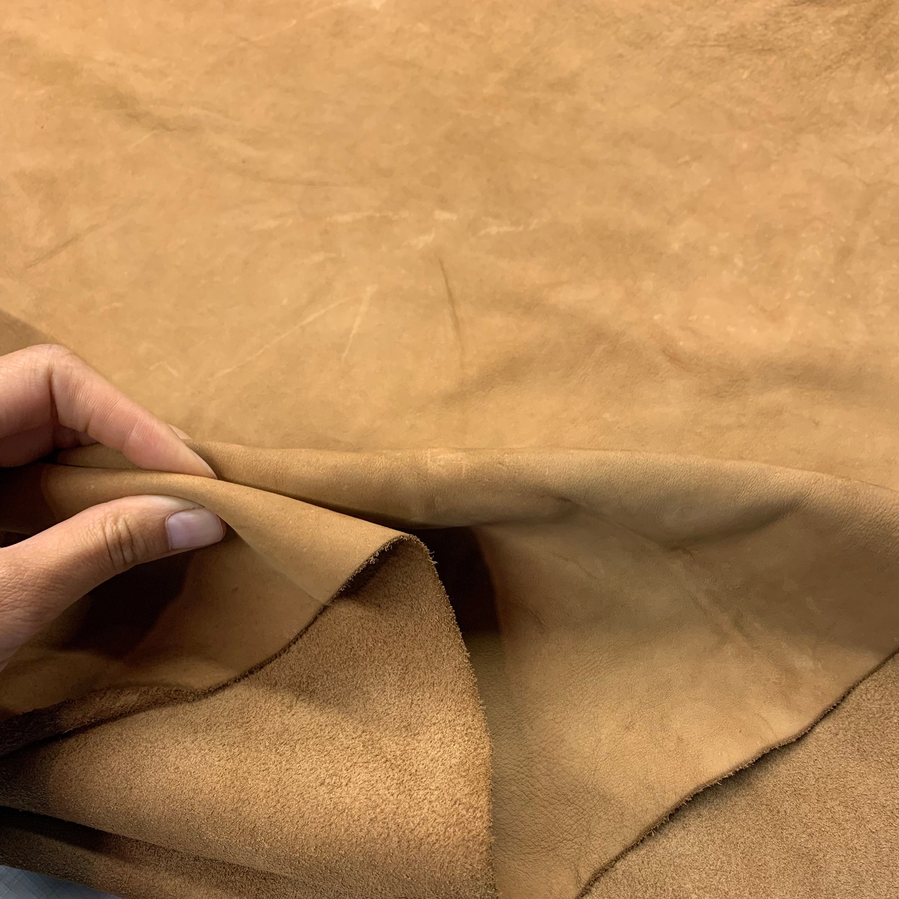 Light brown nubuck | real leather | 1-1.2mm 3oz | natural imperfections | mineral tan | soft for shoes, bags, upholstery