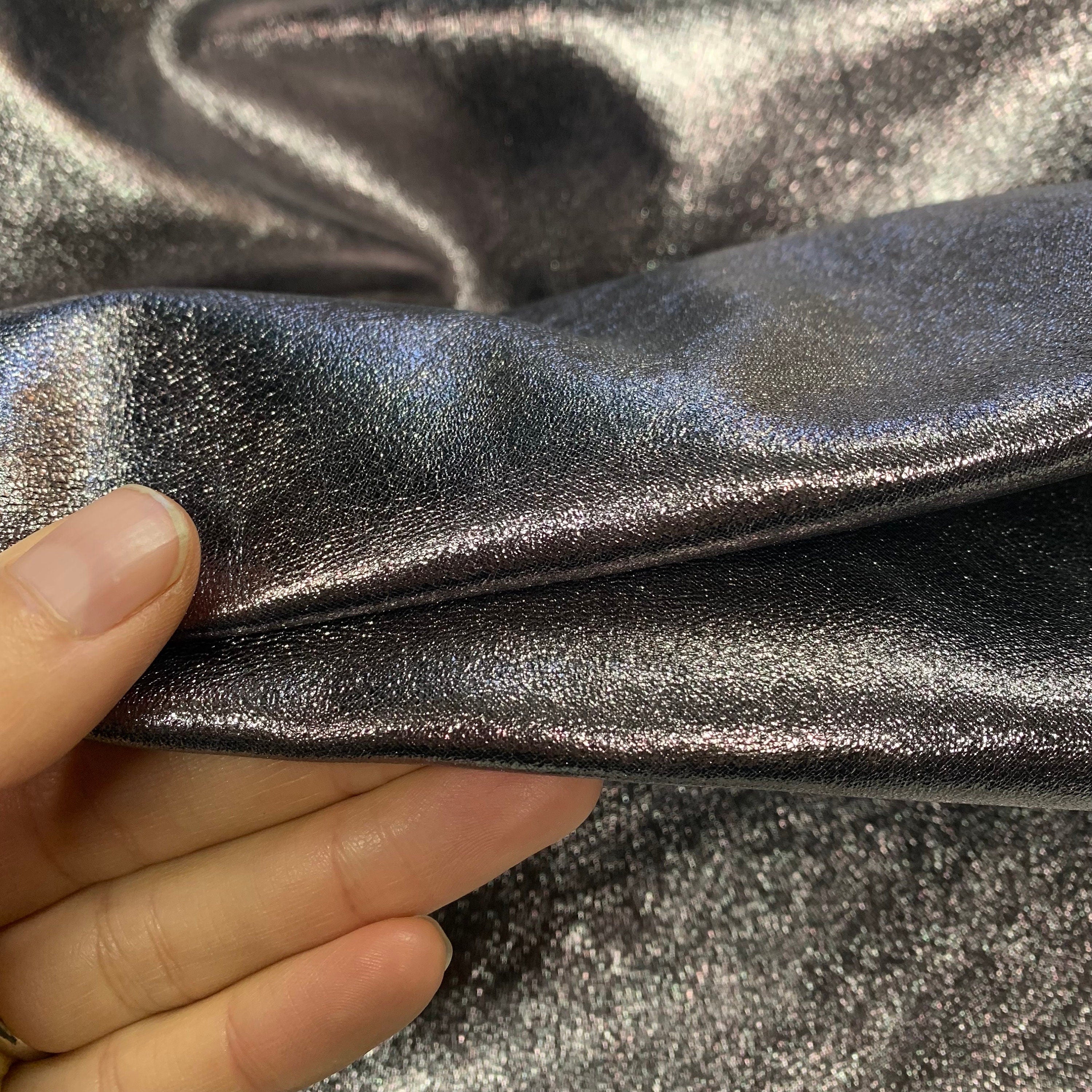Metallic Silver laminated natural leather | cow leather | Thickness 1.2 mm | 3 OZ | for bags, purses, shoes