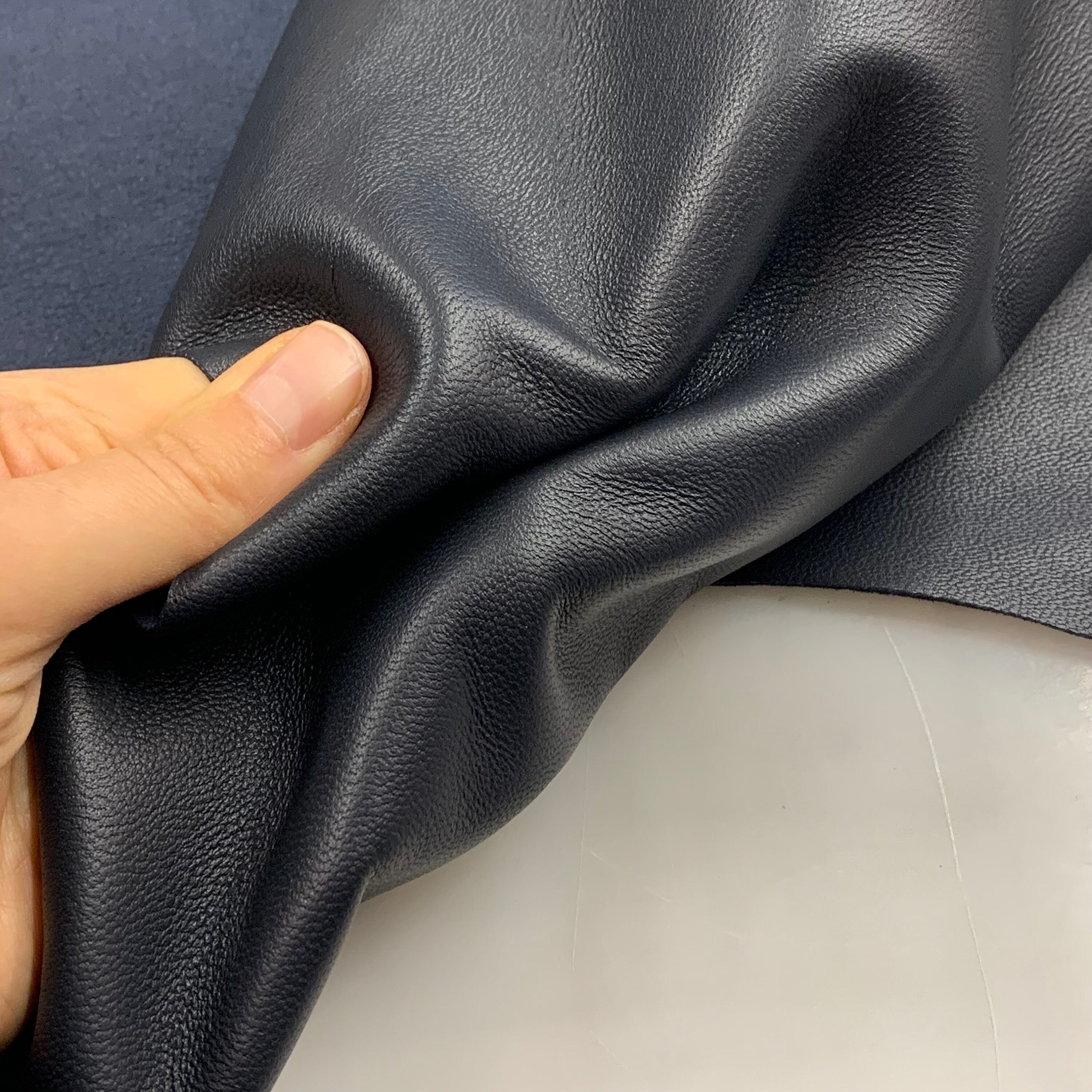 Dark blue leather navy sheep Nappa | thin 1 mm 2.5 oz | soft temper | for sewing, bookbinding, purses, clothing | matt