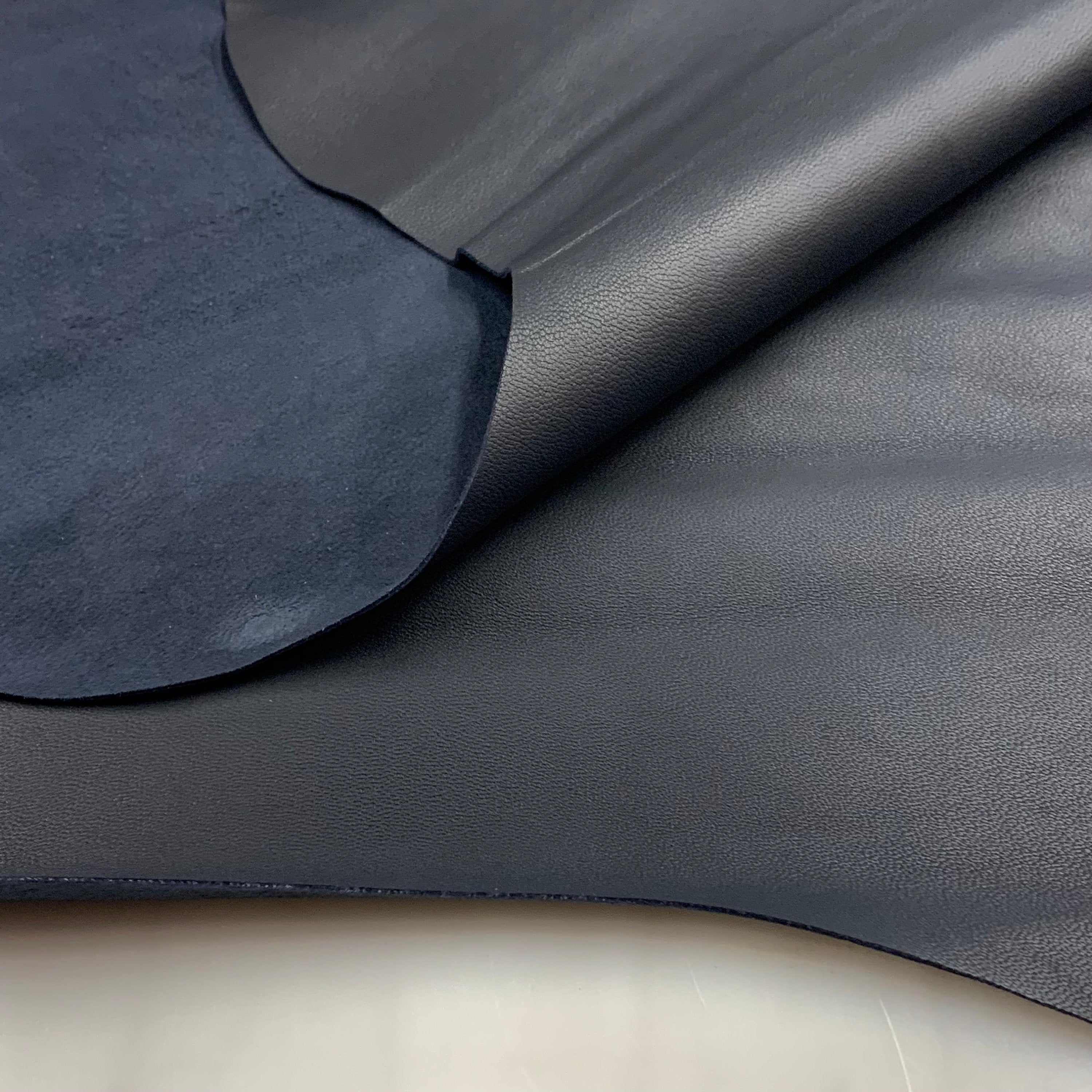 Dark blue leather navy sheep Nappa | thin 1 mm 2.5 oz | soft temper | for sewing, bookbinding, purses, clothing | matt
