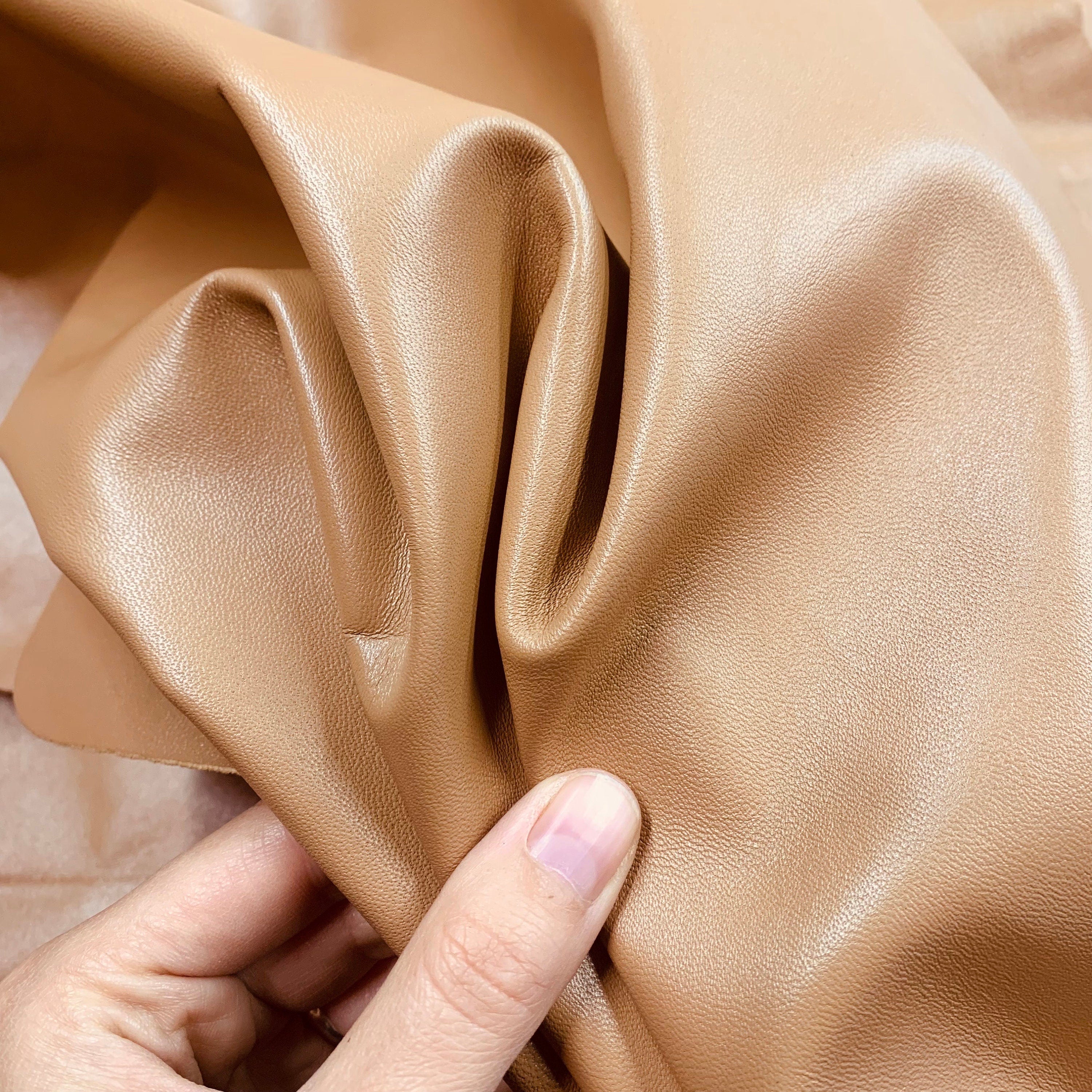 Light brown leather sheep Nappa caramel tan| thin 0.8 mm 2 oz | soft temper | for sewing, bookbinding, purses, clothing