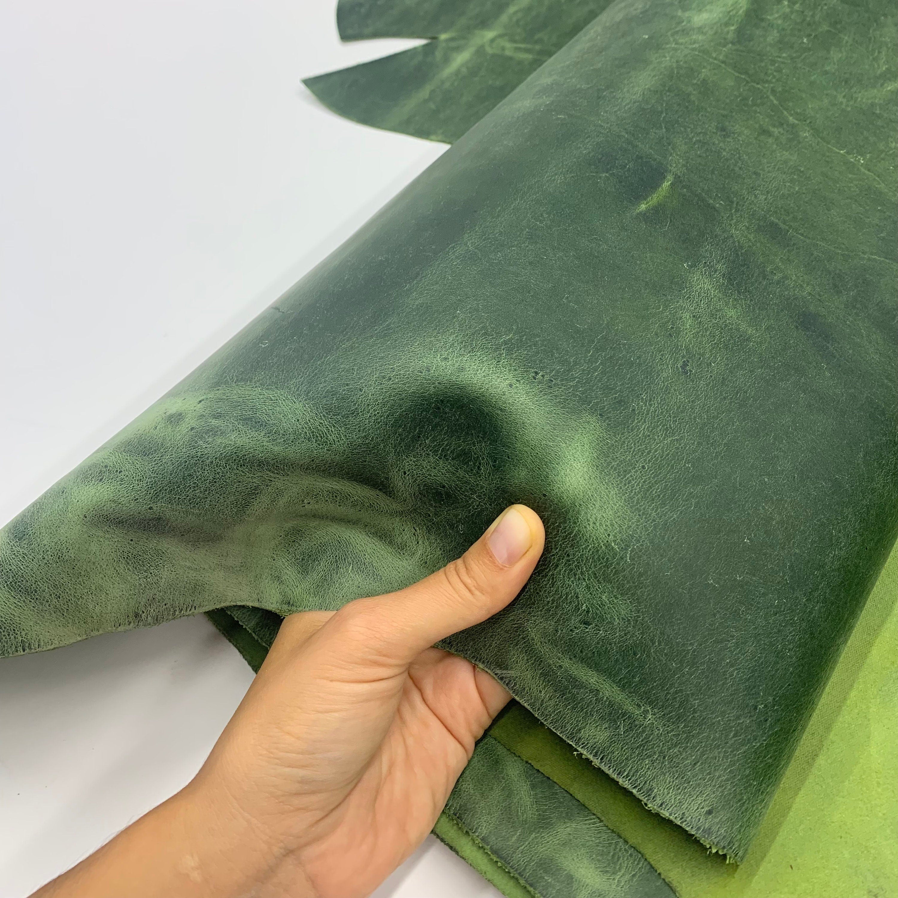 Green pull up real leather 1.4-1.6mm 4 oz  crazy horse waxy oil