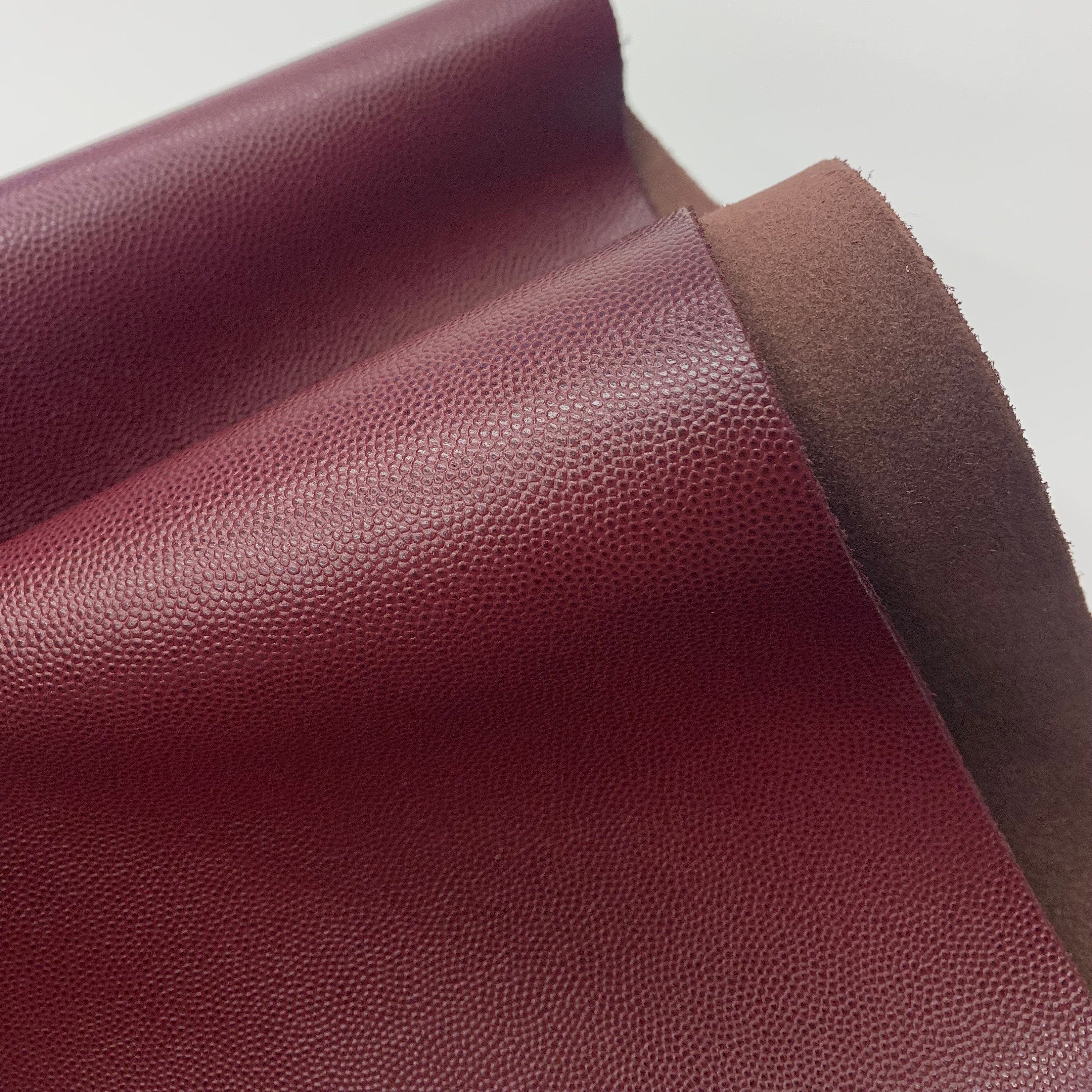 Burgundy leather caviar pebbled cow | 1.0mm | 2-3 oz |Real natural hide skin | precut sheet panel for purses, wallets