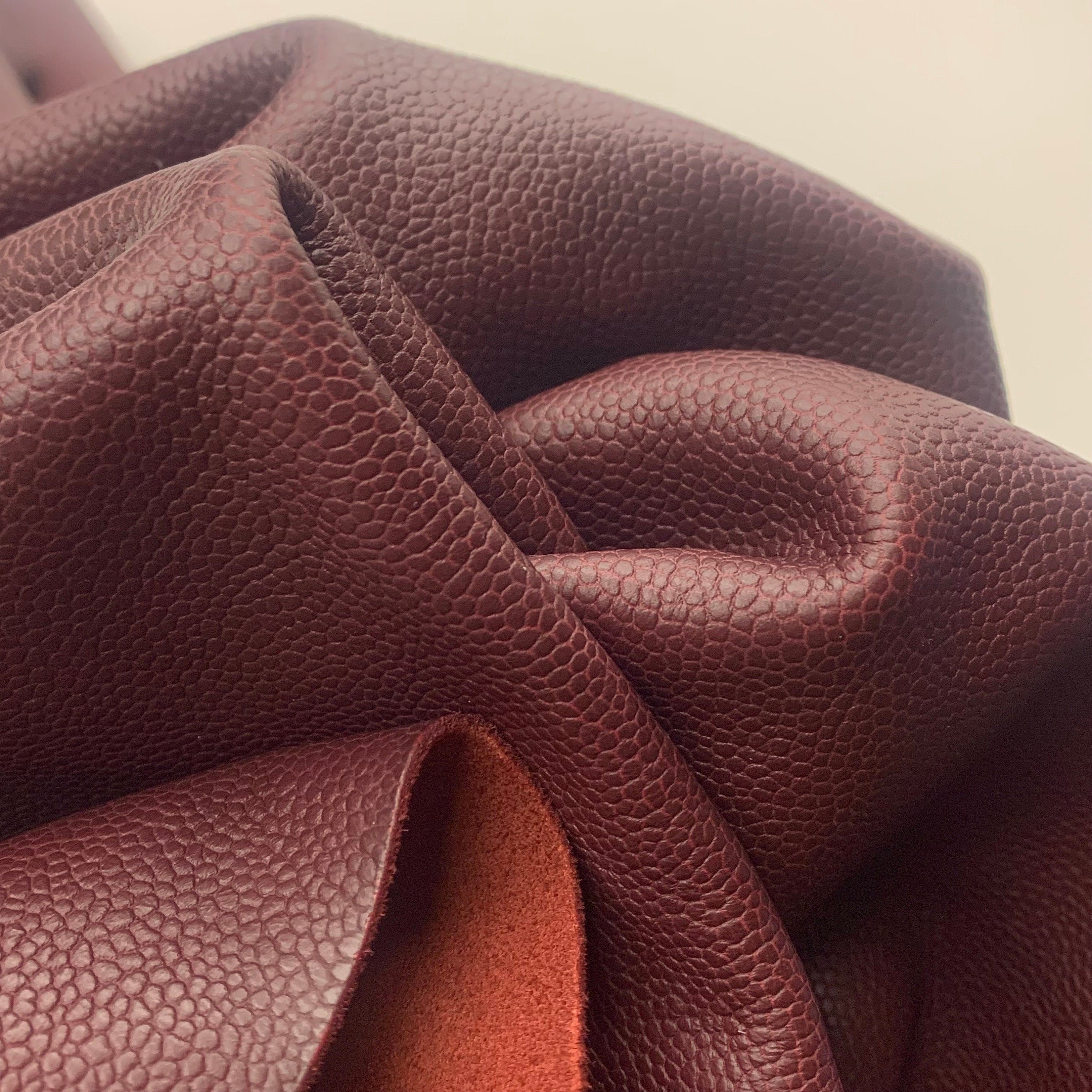 Burgundy leather pebbled textured cow  | 1.5mm |4 oz | Real natural hide skin | Precut sheets panels