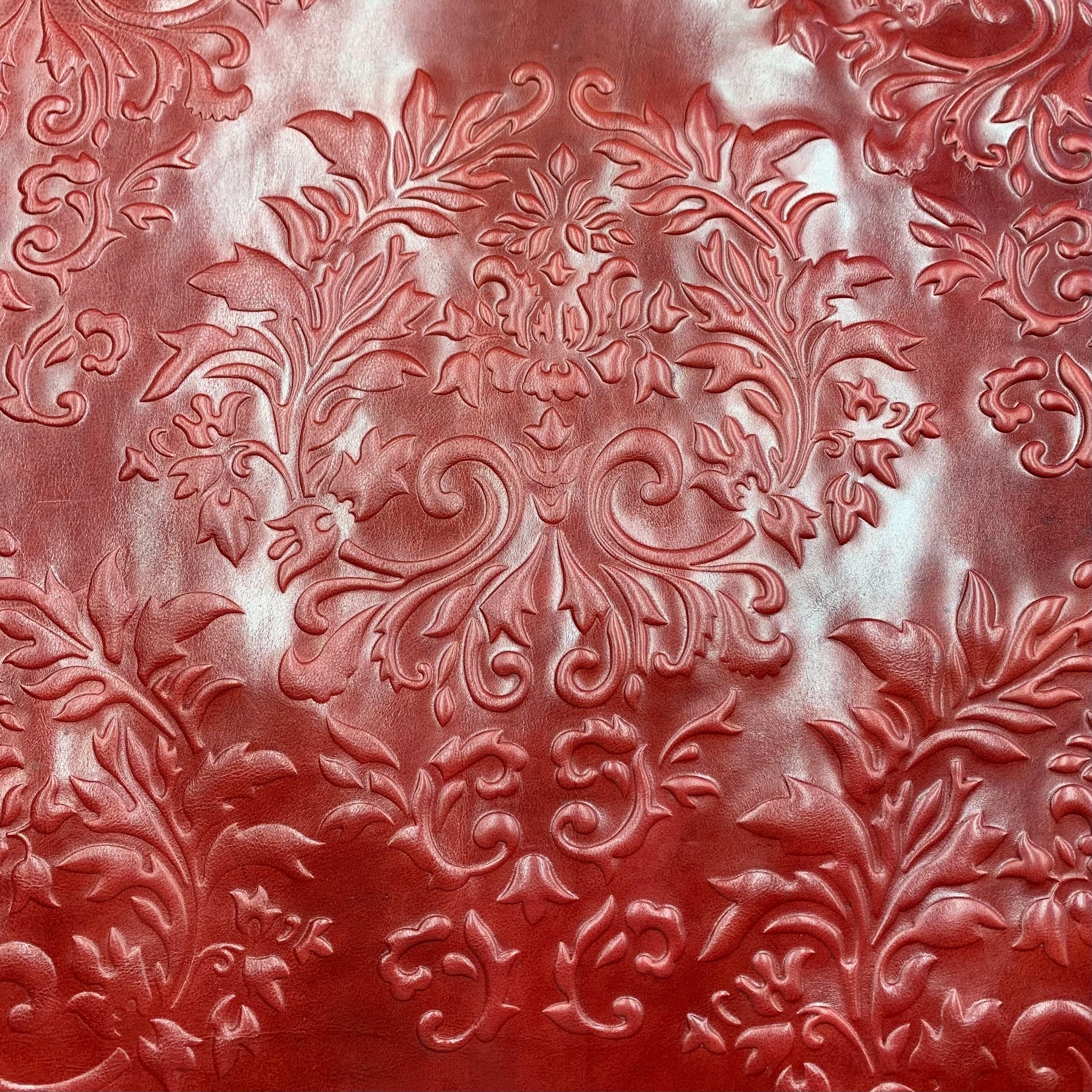 Leather floral embossed print flower | Red, brown, dark brown | natural 1.2 mm 3 oz  | glossy royal | cow embossed hides bags unholstery