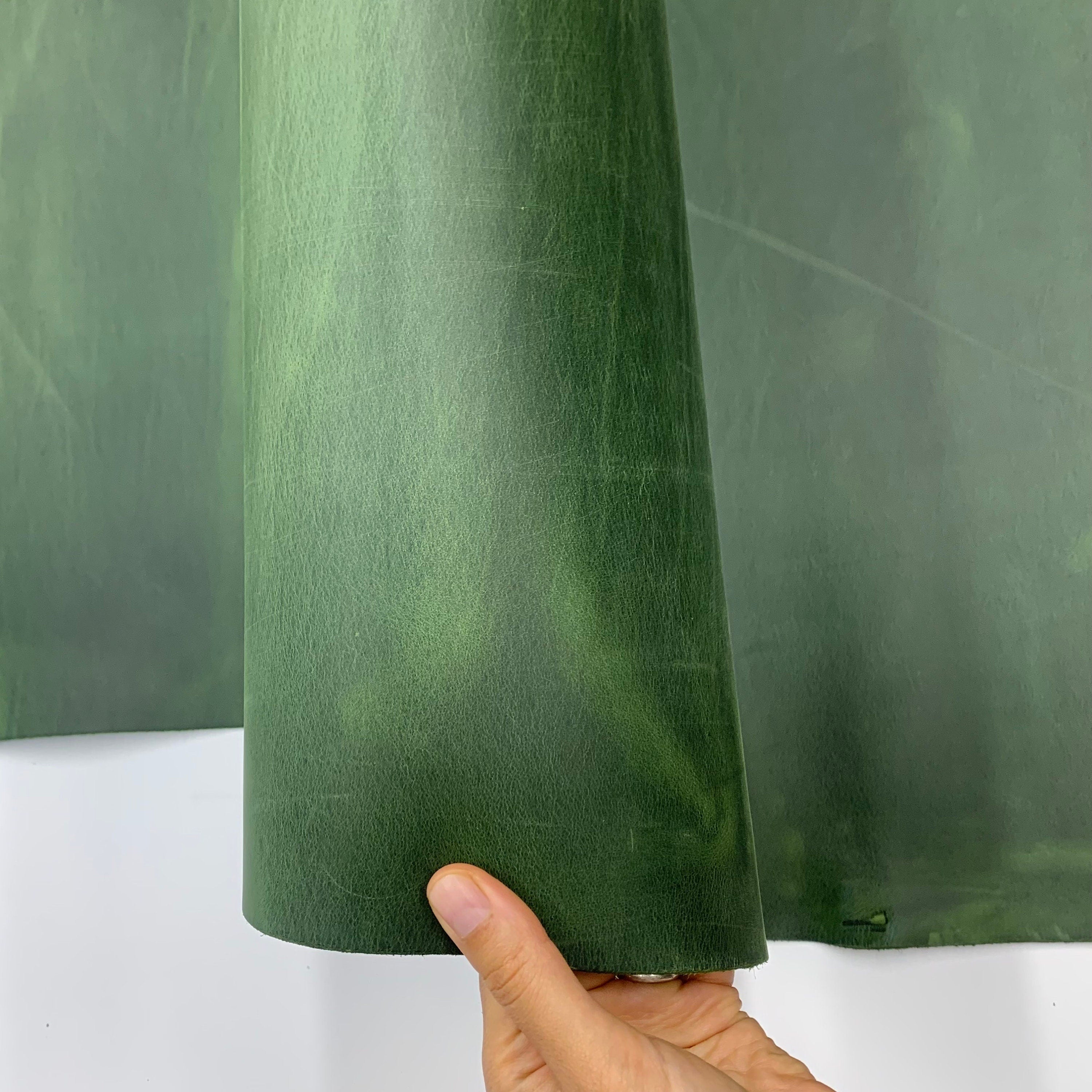 Green pull up real leather | 2mm 5oz |  crazy horse waxy oily finishing