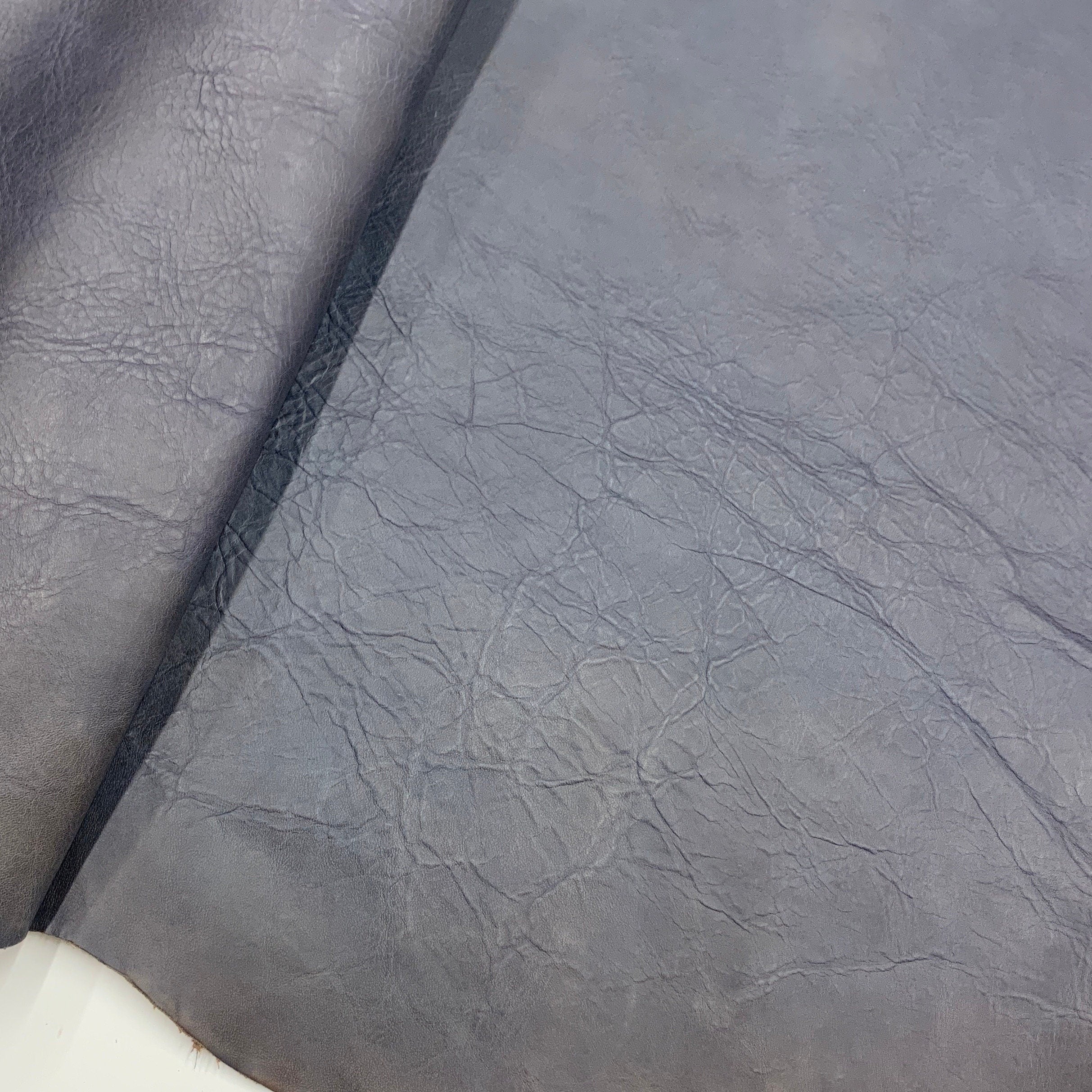 Dark Blue Leather navy Vegetable tanned Italian | mid-soft natural | 1.6 mm 4oz | calf belly | sheets panels for bags shoes crafts