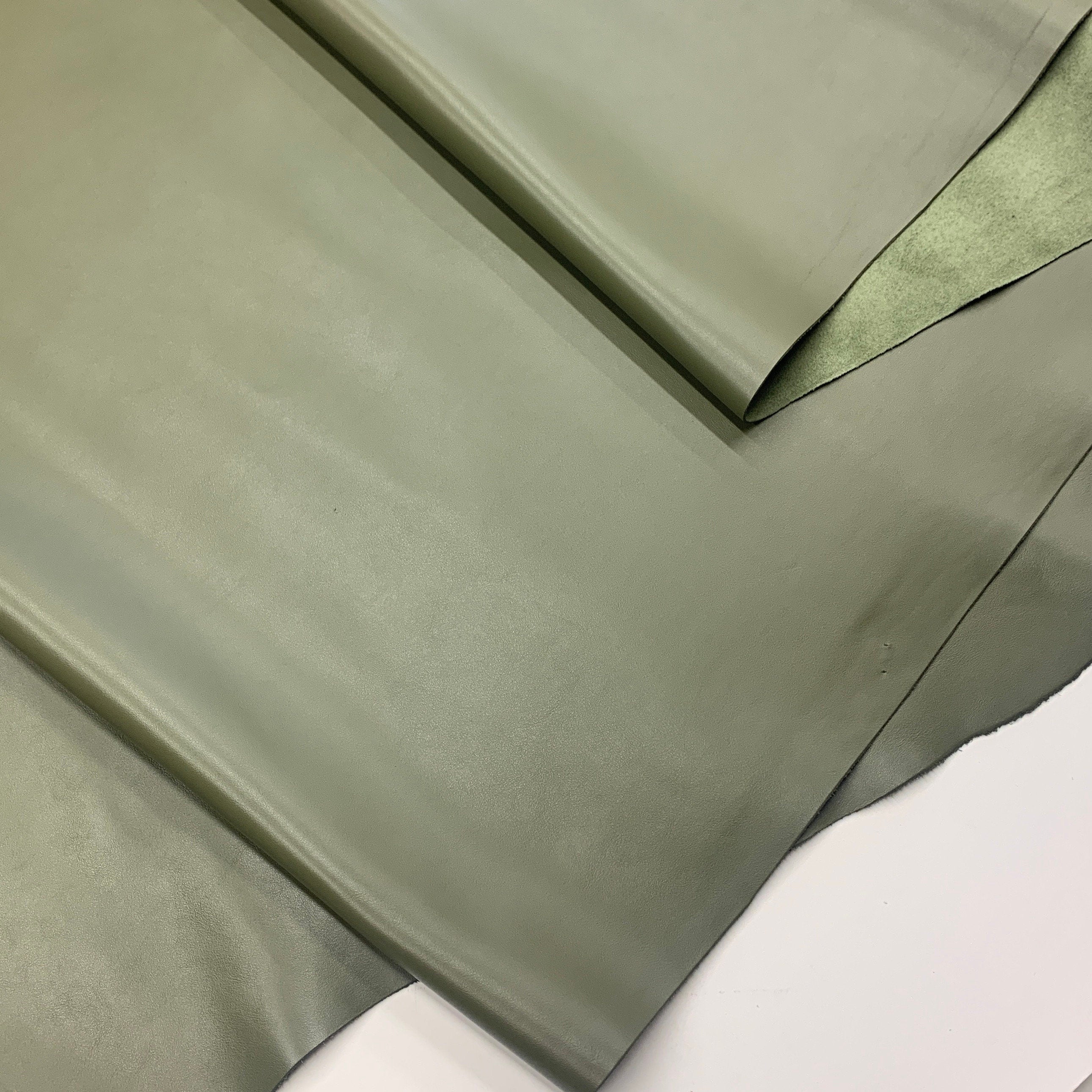 Khaki Green leather nappa Full Grain Side | 1.4 mm 3-4 OZ | light | Real natural leather | Flat surface | sheets panels precut leathercraft