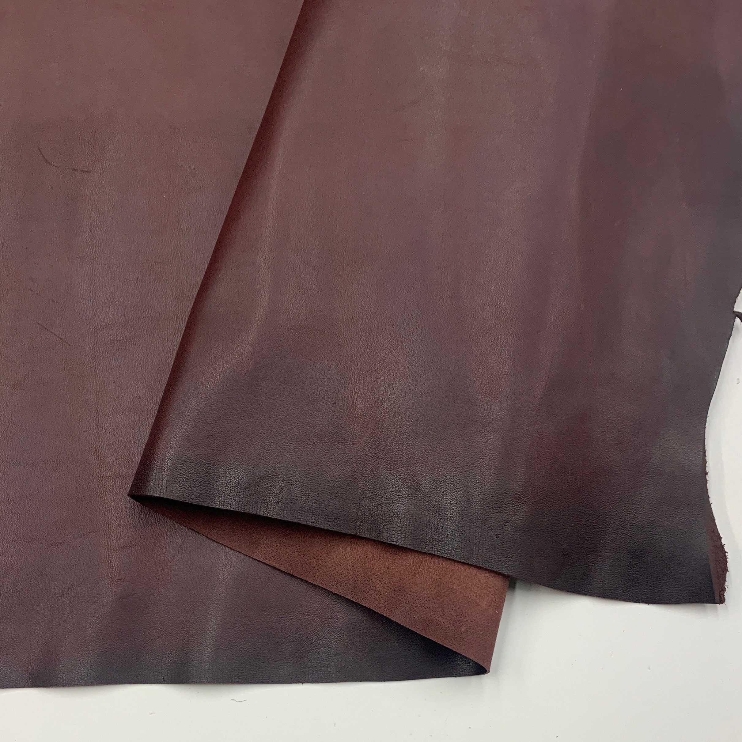 Burgundy Leather Vegetable tanned Italian | soft natural | PULL UP | 1.2 mm 3oz | Distressed Rustic | sheets panels for bags shoes crafts